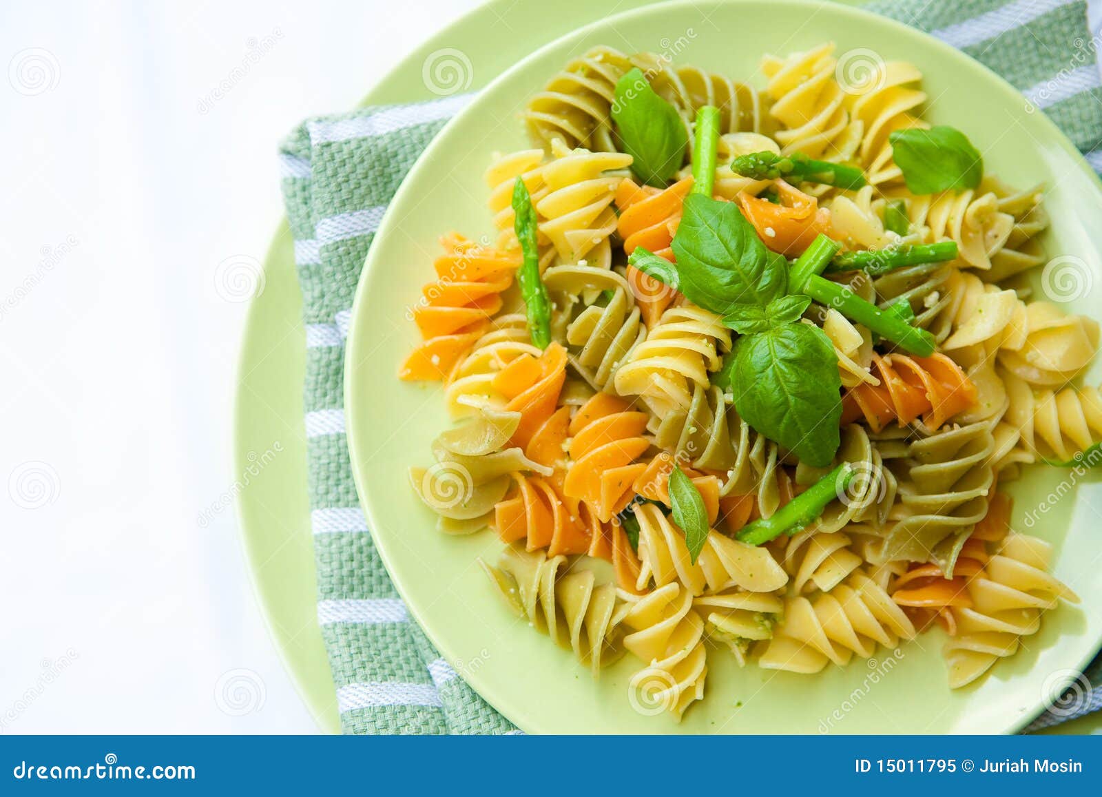 Pasta with Asparagus, Rocket Pesto and Basil Stock Image Image of