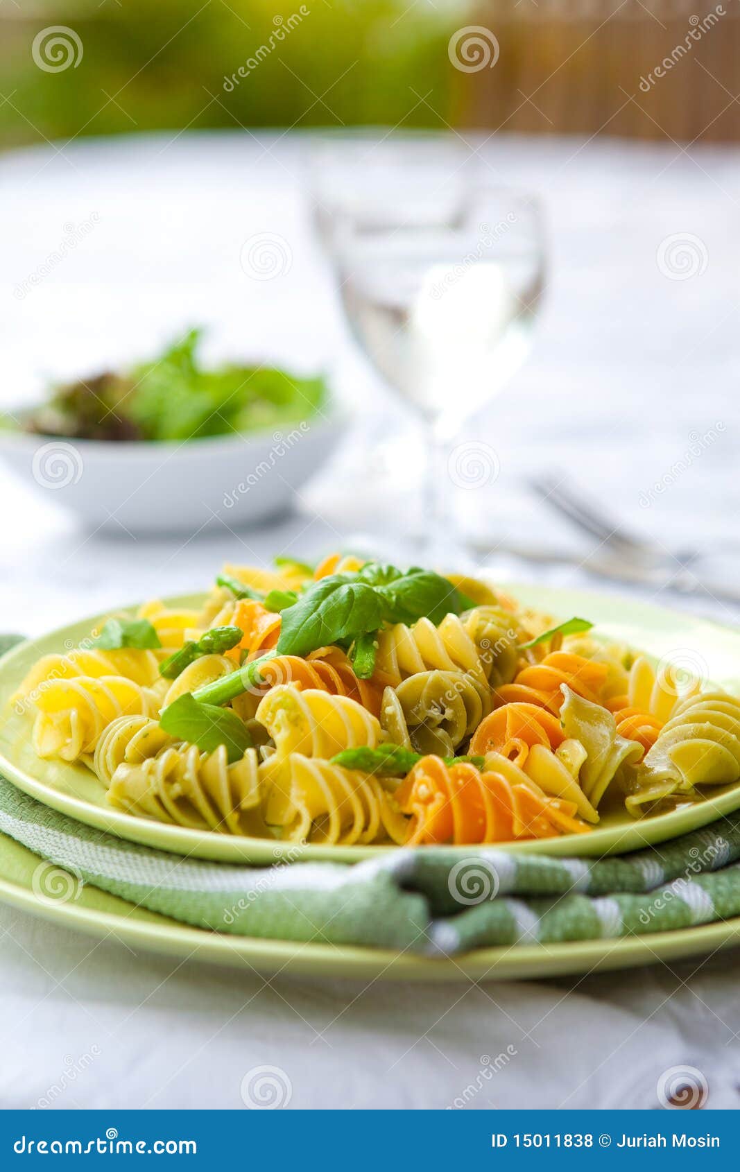 Pasta with Asparagus, Rocket Pesto and Basil Stock Photo Image of