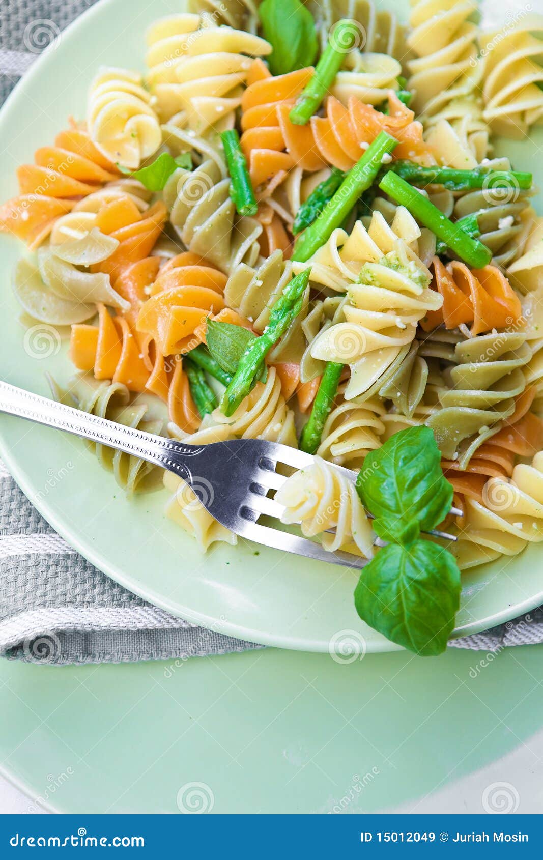Pasta with Asparagus, Rocket Pesto and Basil Stock Image Image of