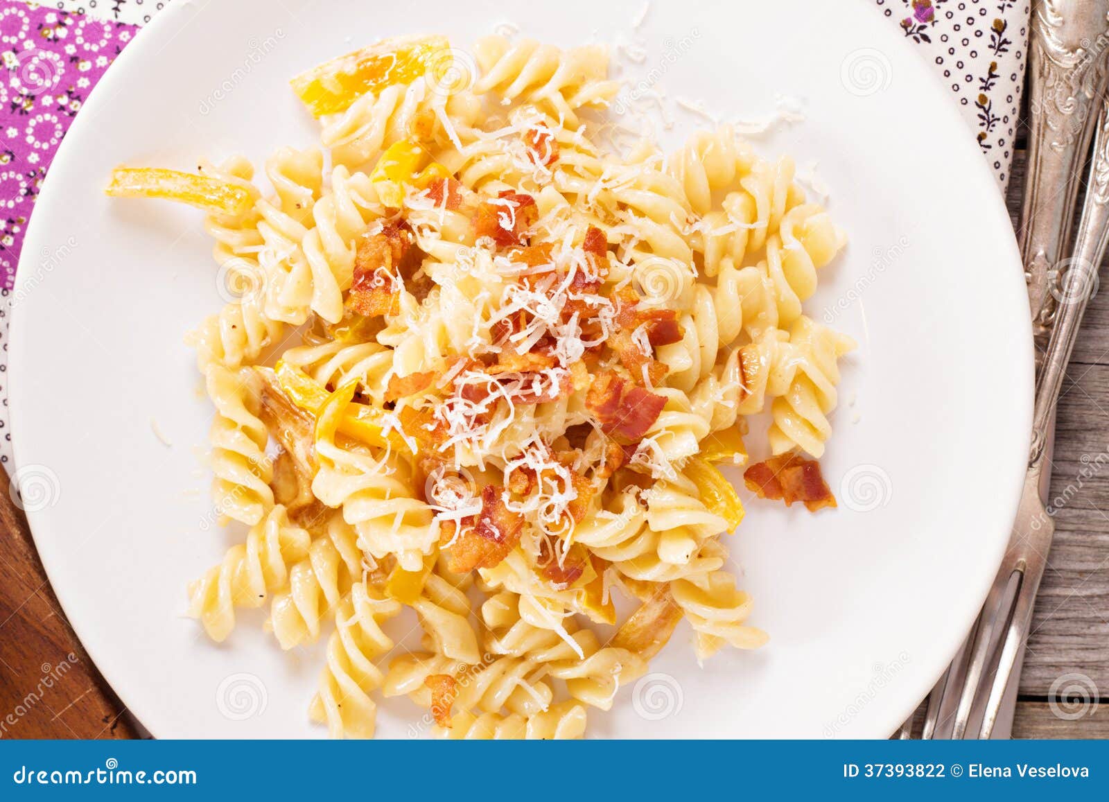 Pasta with Bacon, Bell Pepper and Cream Stock Photo Image of bell
