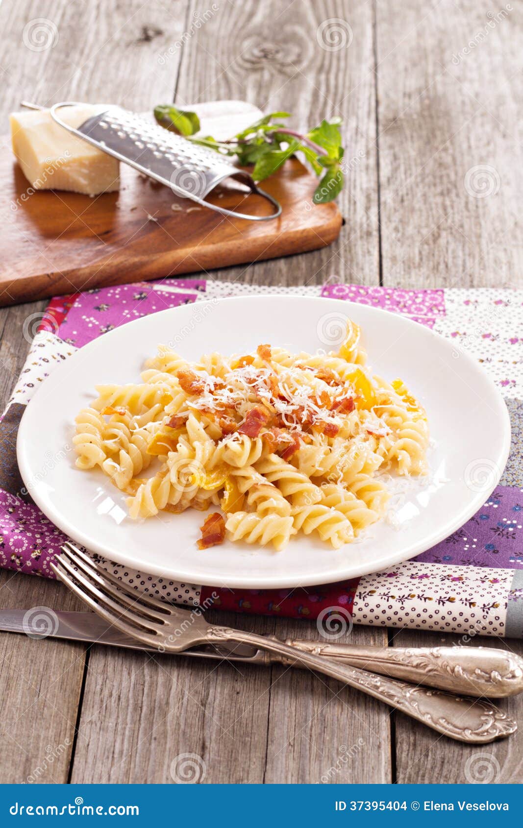Pasta with Bacon, Bell Pepper and Cream Stock Photo Image of bacon