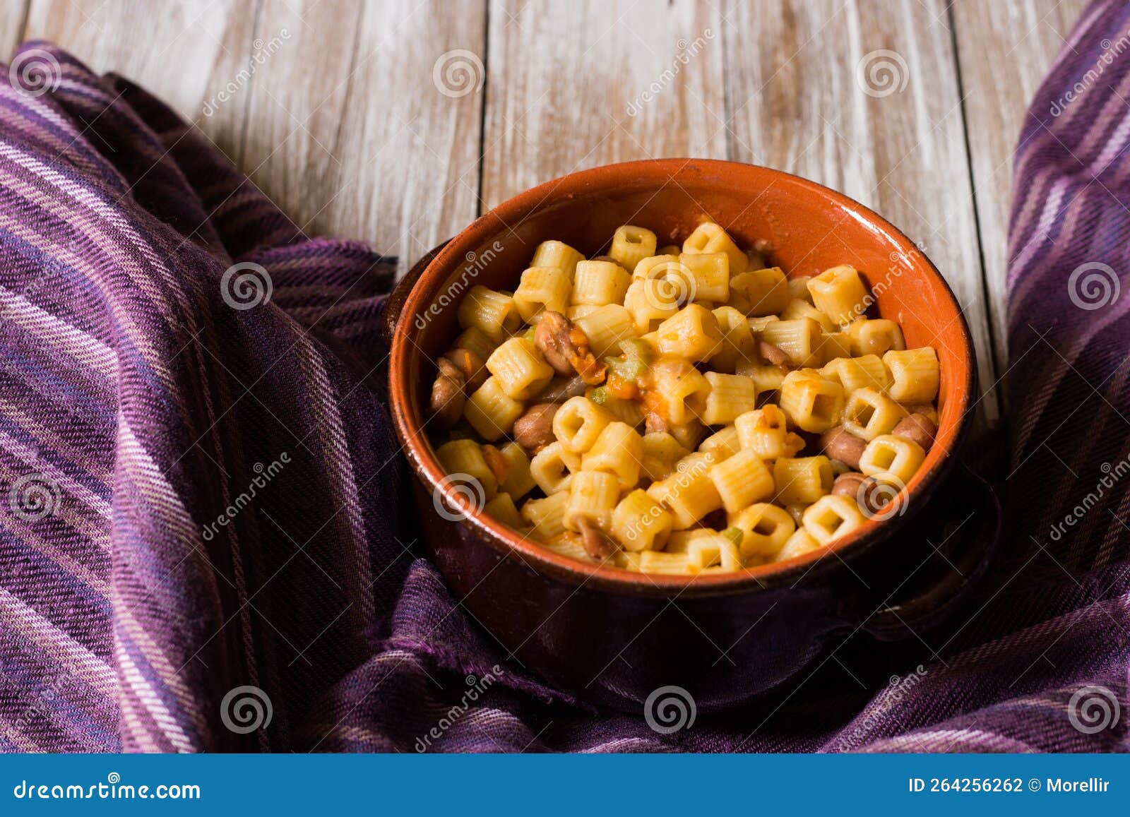 Pasta and Beans. Vegetarian Recipe with Organically Grown Beans Stock
