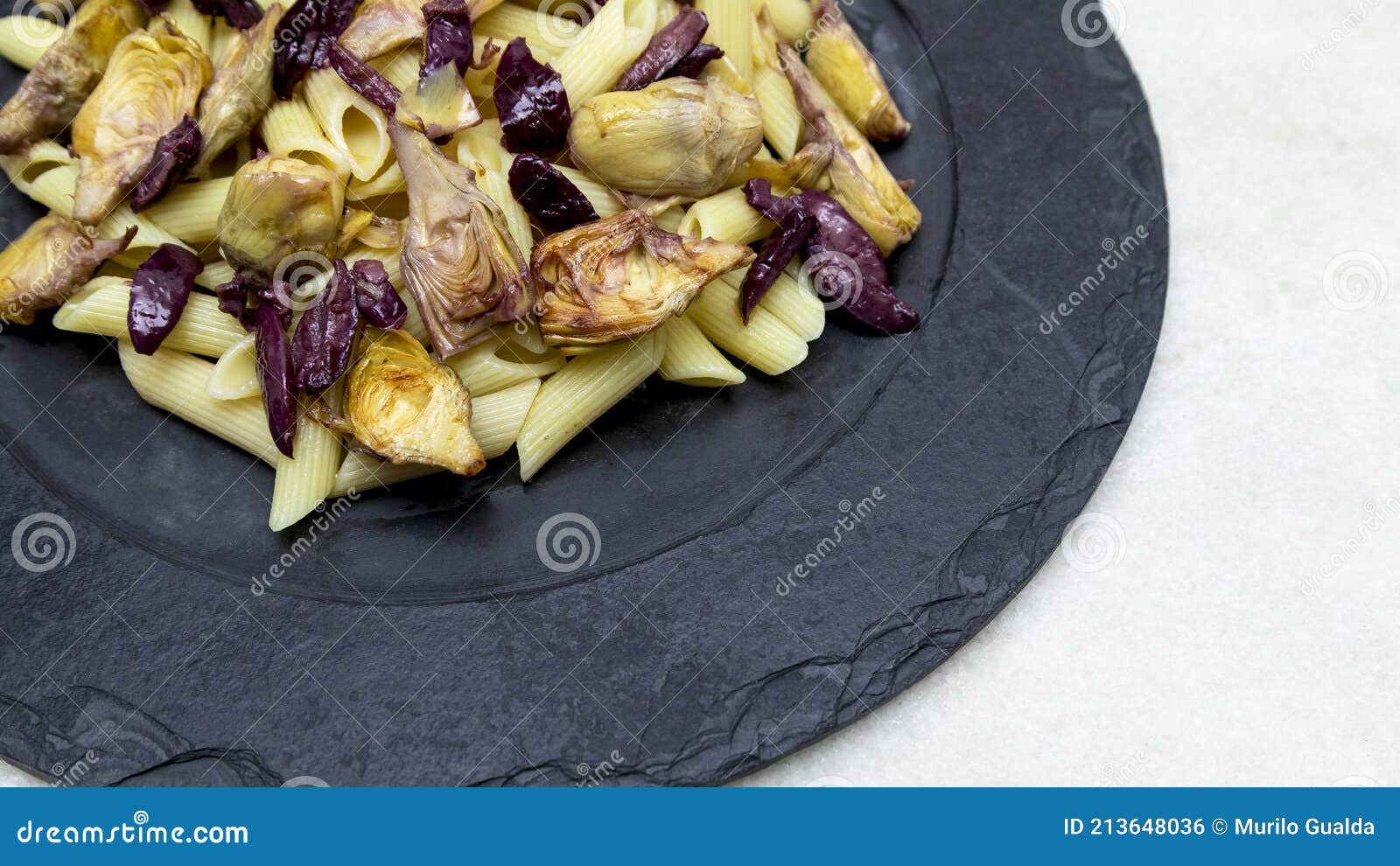 Pasta with Black Olives and Artichoke Hearts Stock Photo Image of