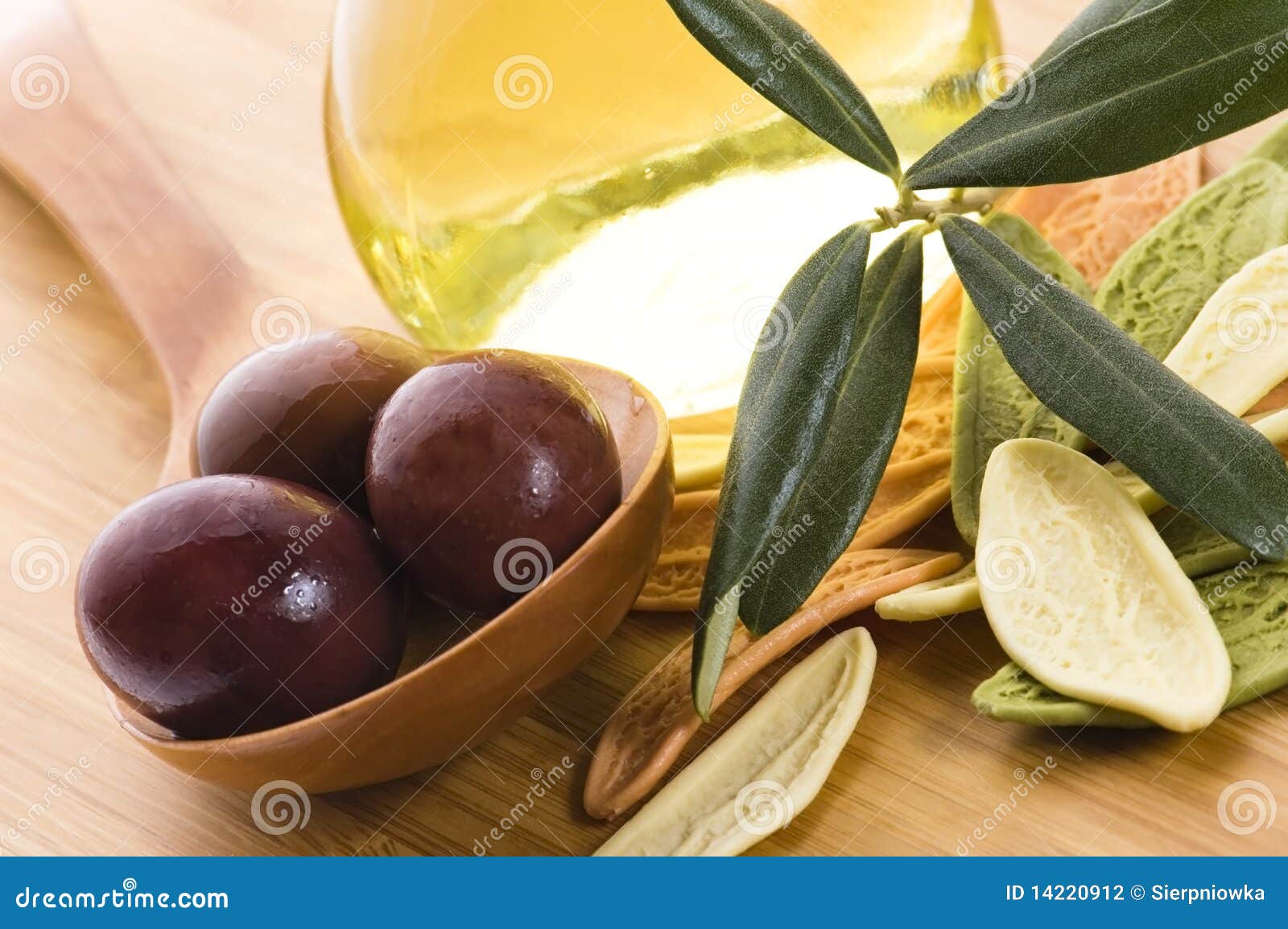 Pasta, Black Olives, Oil with Fresh Branch Stock Photo Image of green, farfalle 14220912