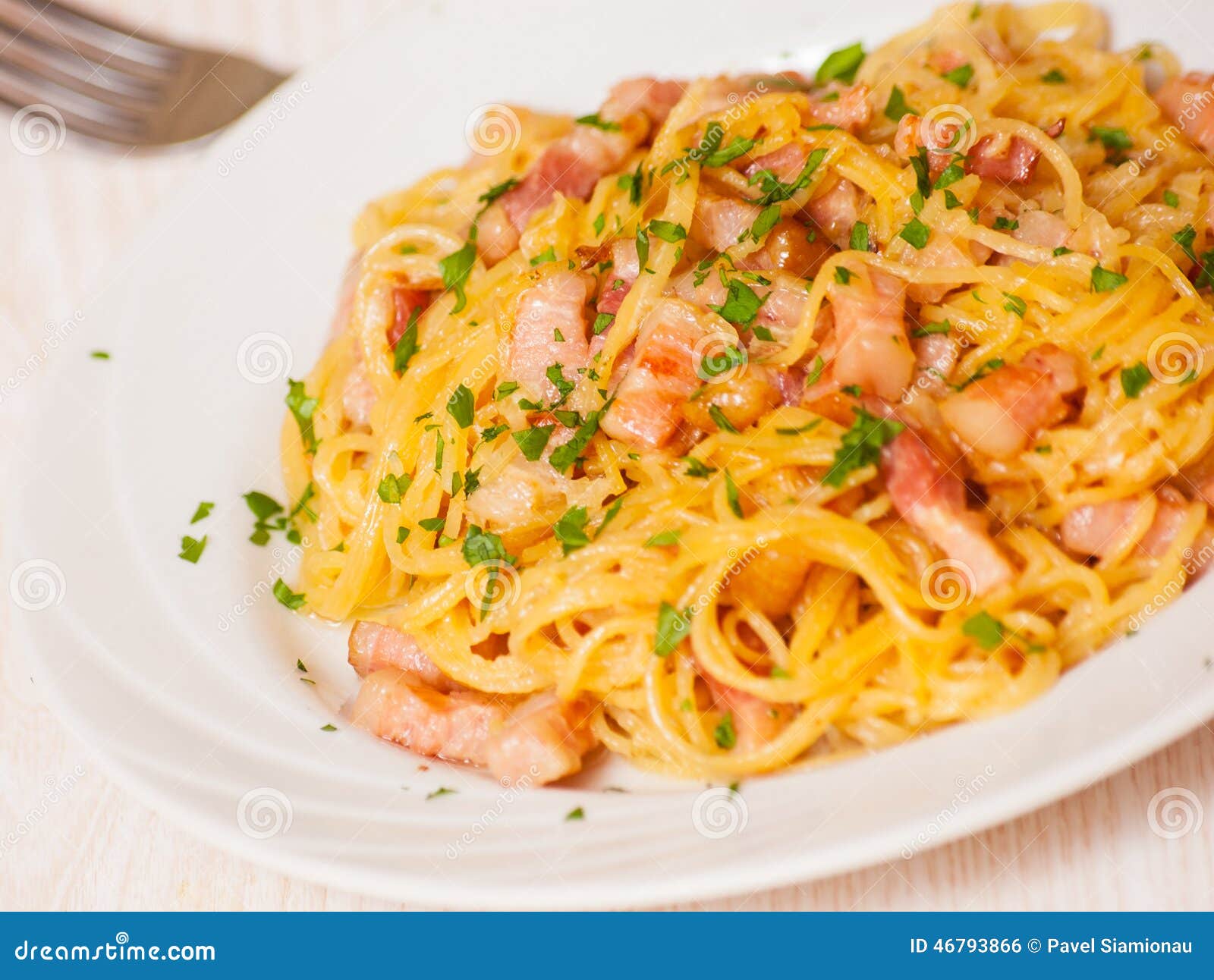 Pasta Carbonara with Ham and Cheese Stock Photo Image of cooking