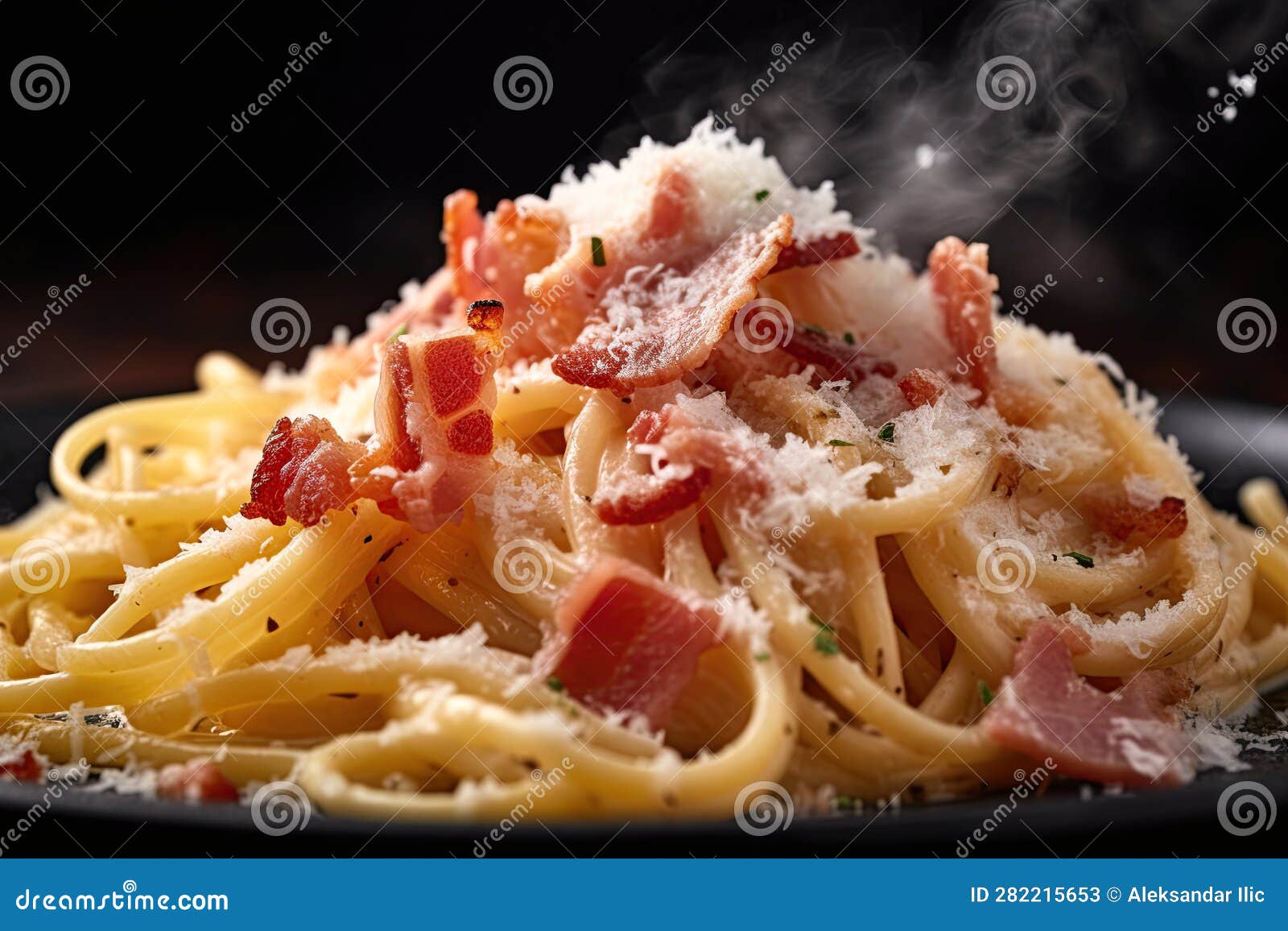 Pasta Carbonara with Parmesan Cheese and Bacon. Generative Ai Image