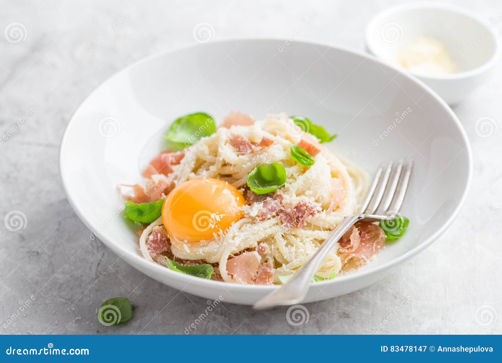Pasta Carbonara with Prosciutto, Parmesan Cheese and Eggs Yolk Stock