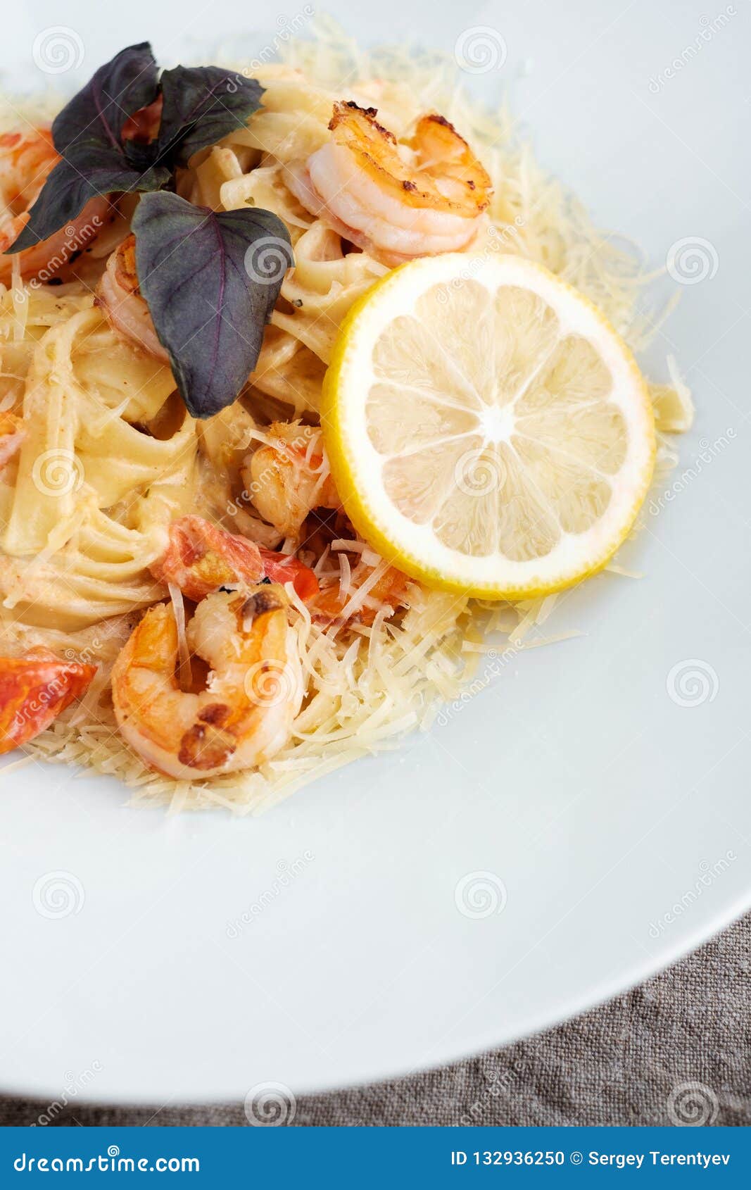 Pasta Carbonara with Shrimp Stock Photo Image of seafood, background