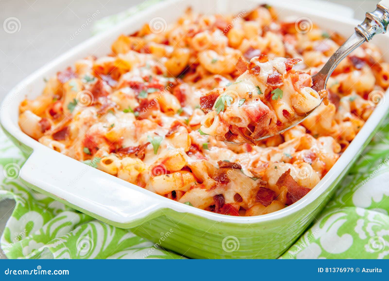 Pasta Casserole with Bacon, Ham, Cheese and Tomato Stock Image Image
