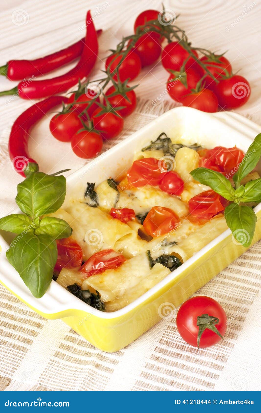 Pasta Casserole in Ceramic Dish Stock Photo - Image of onion, plate ...
