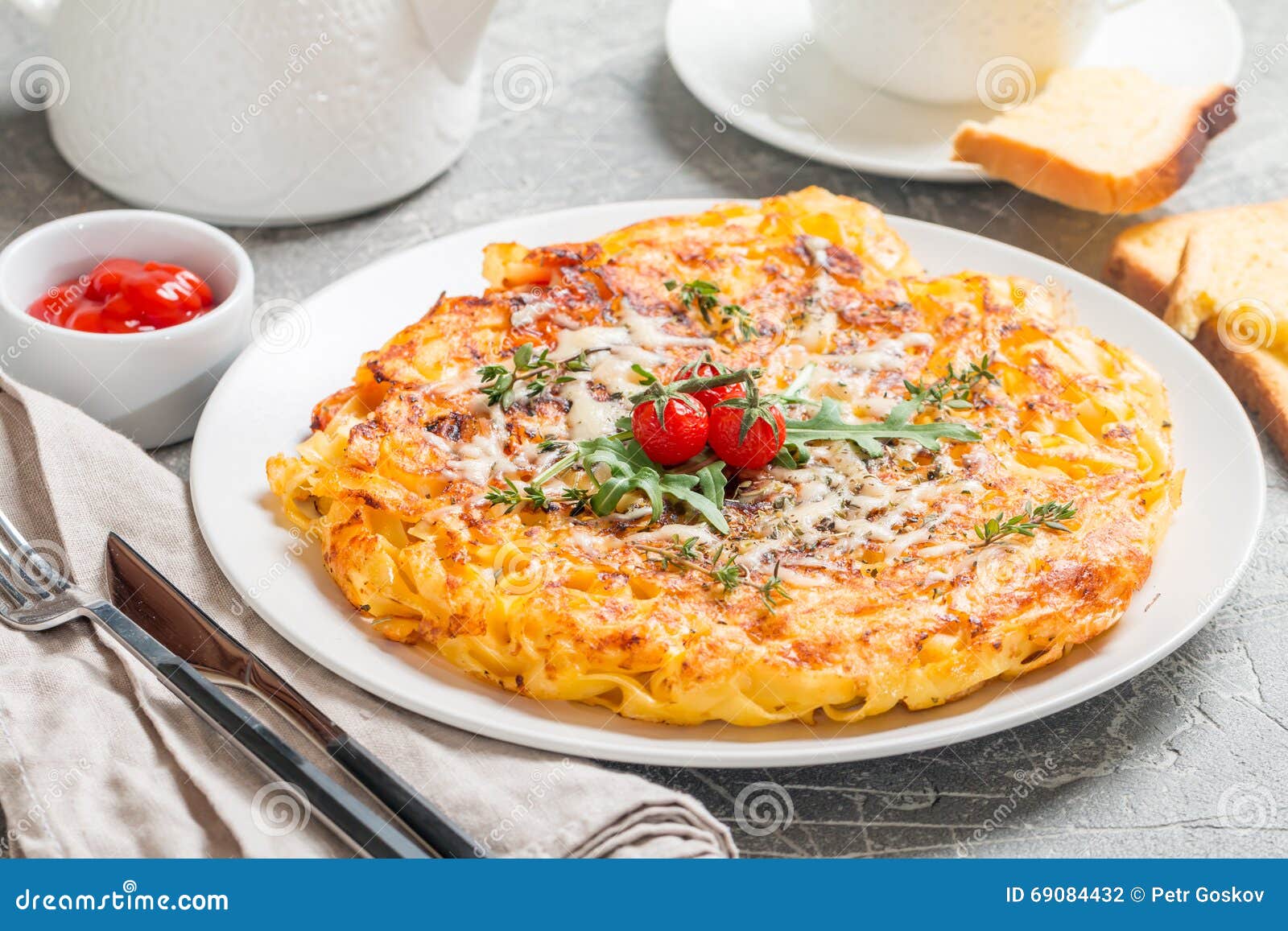 Pasta Casserole with Eggs, Sundried Tomato and Cheese Stock Photo