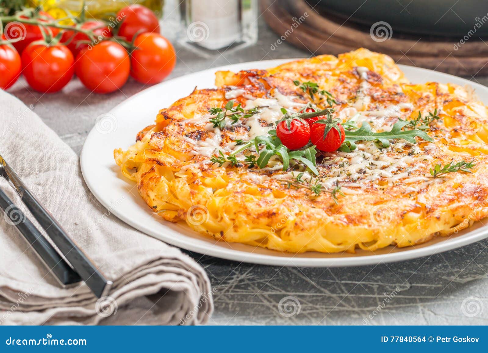 Pasta Casserole with Eggs, Sundried Tomato and Cheese Stock Photo