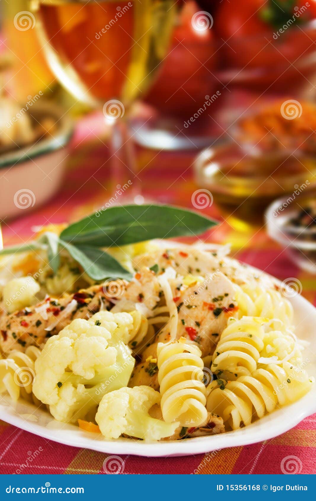 Pasta with Cauliflower and Chicken Meat Stock Photo Image of