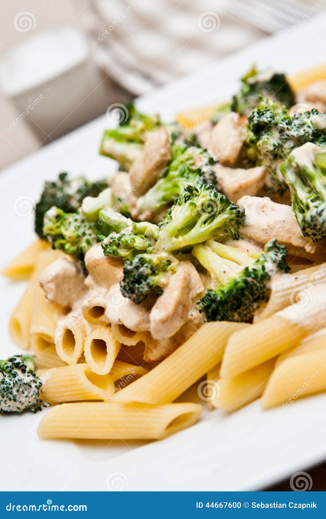 Pasta with Chicken and Broccoli Dish Stock Photo Image of cream