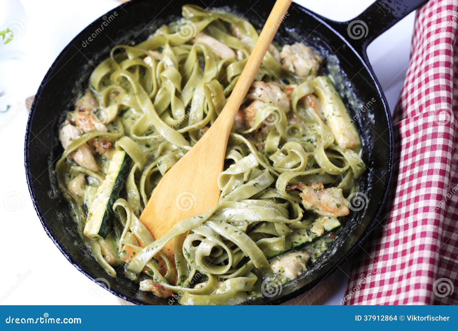 Pasta And Chicken Meat In Cream Sauce Stock Photo - Image of