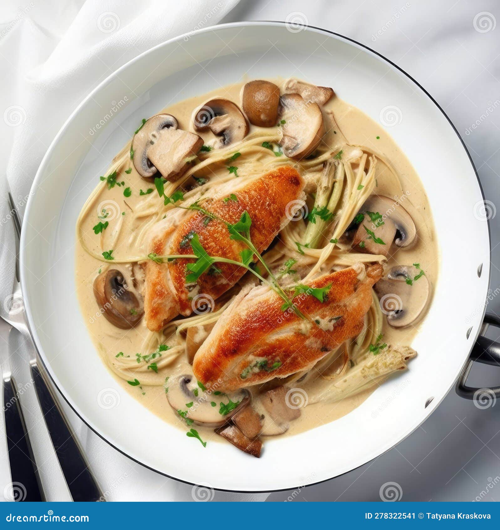 Pasta with Chicken and Mushrooms Stock Illustration - Illustration of