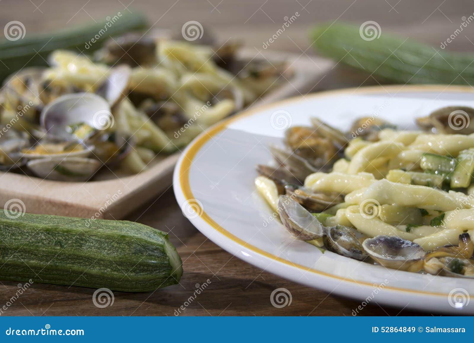 Pasta clams and zucchini stock image. Image of pasta 52864849