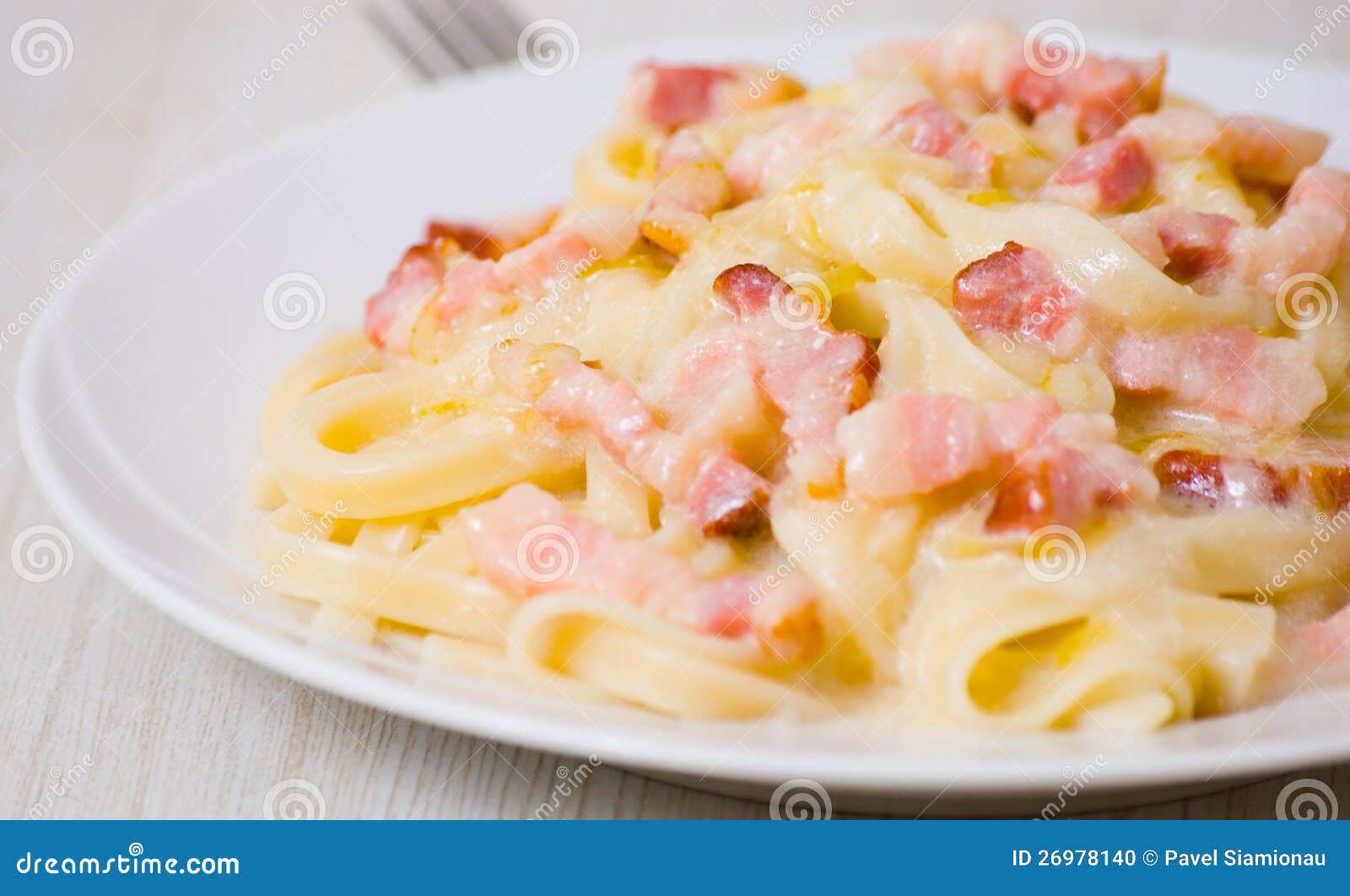 Pasta Con Pancetta Affumicata E Salsa Crema Fotografia Stock Immagine