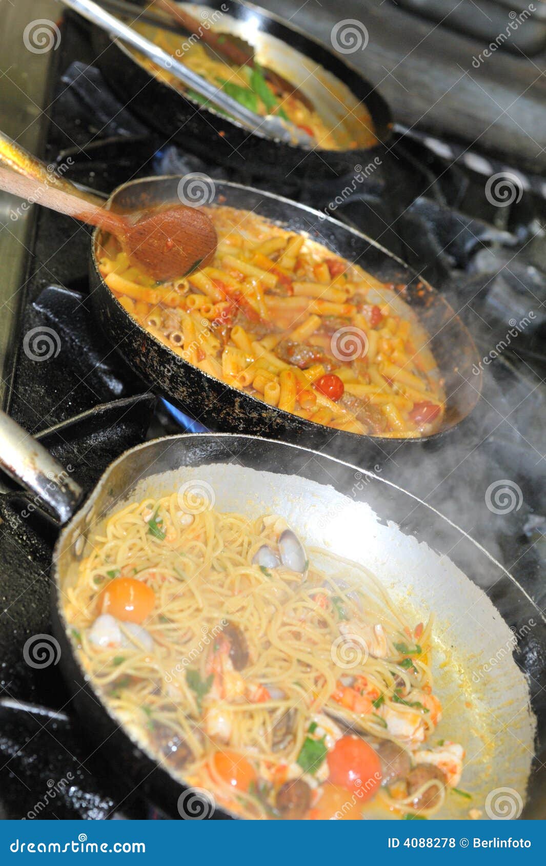 Pasta Cooking in Restaurant Stock Photo Image of cooking, kitchen 4088278