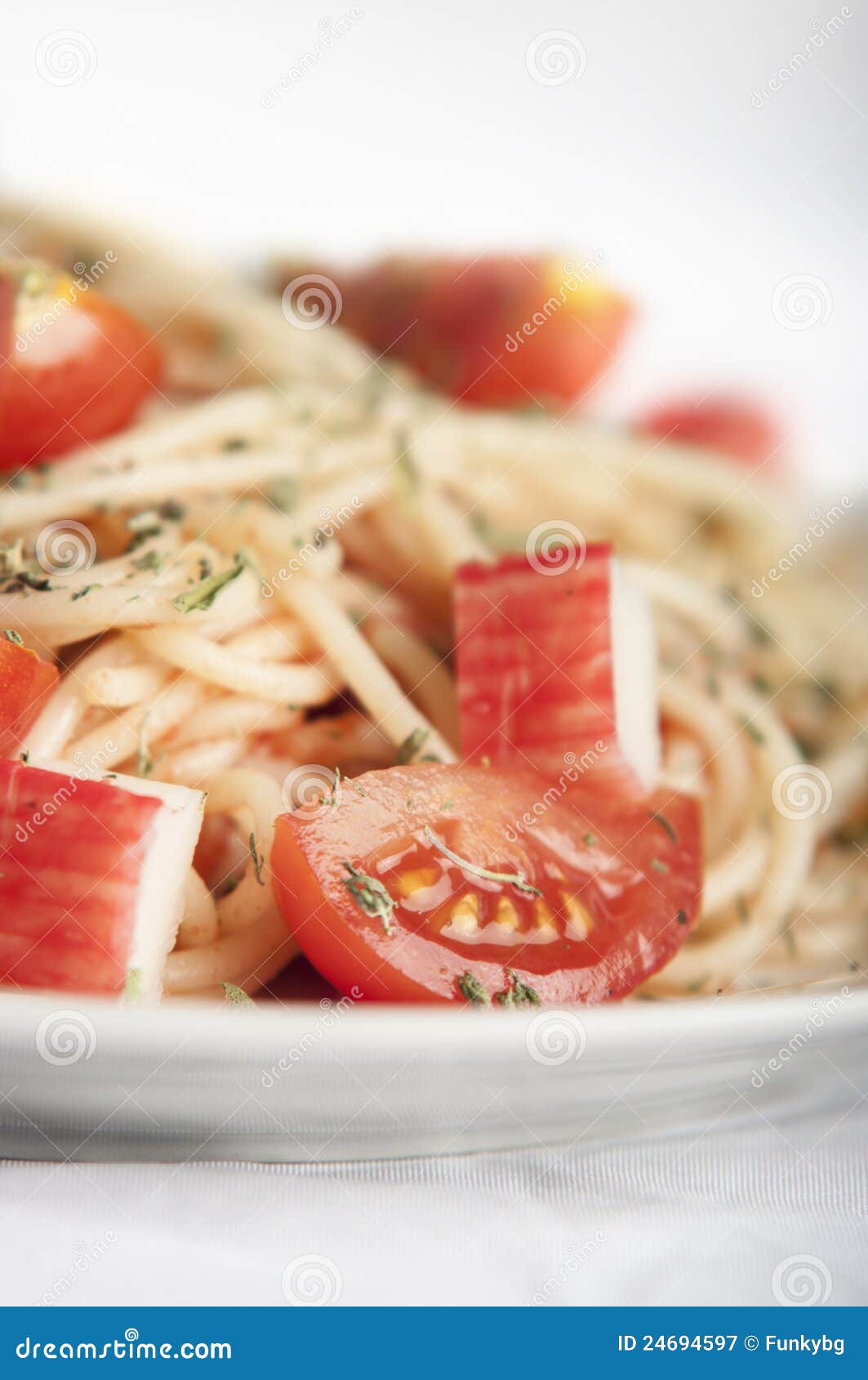 Pasta with Crab and Cherry Tomatoes Stock Image Image of leaves