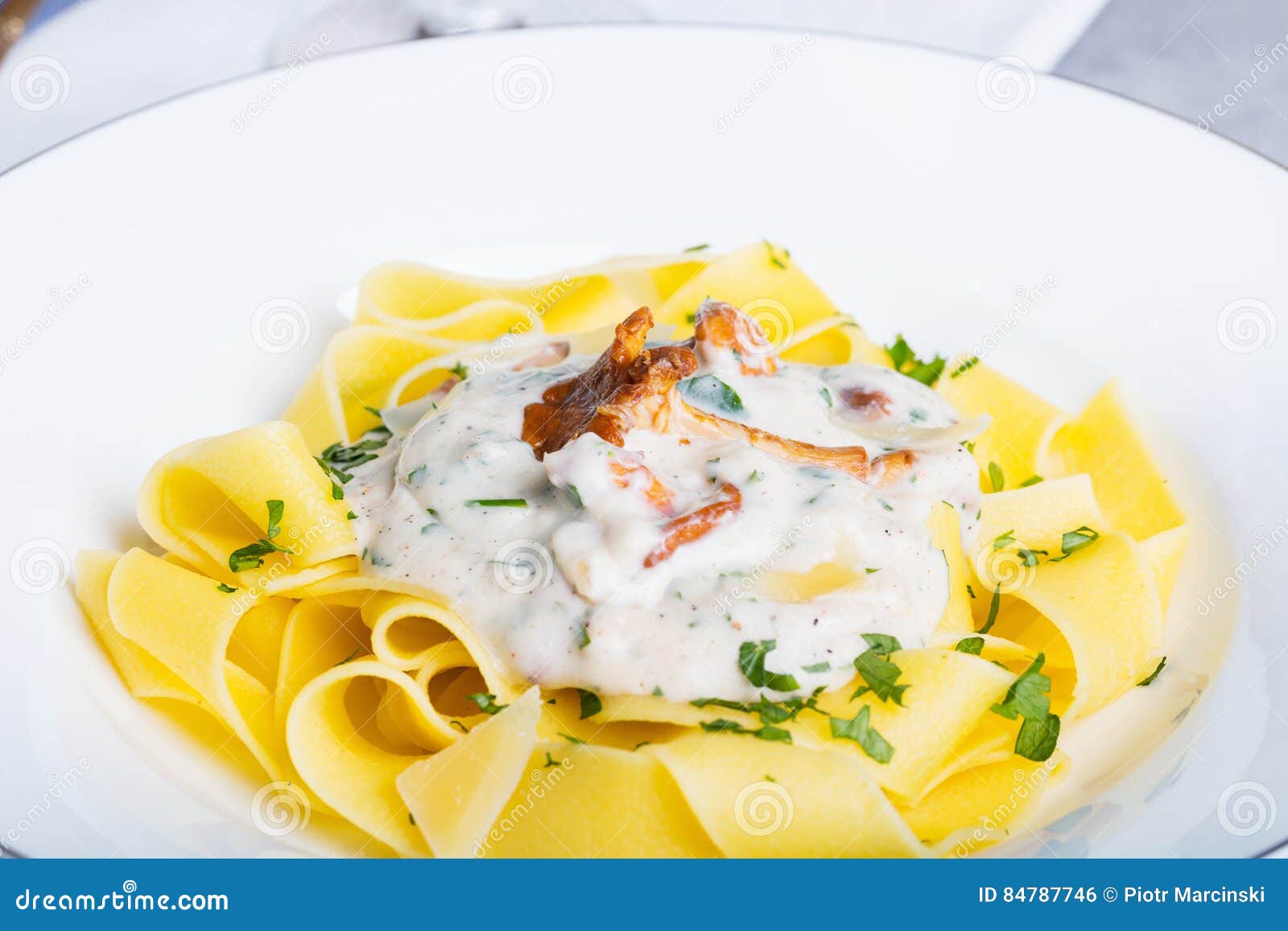 Pasta with Cream Sauce with Chanterelle Stock Photo Image of dinner