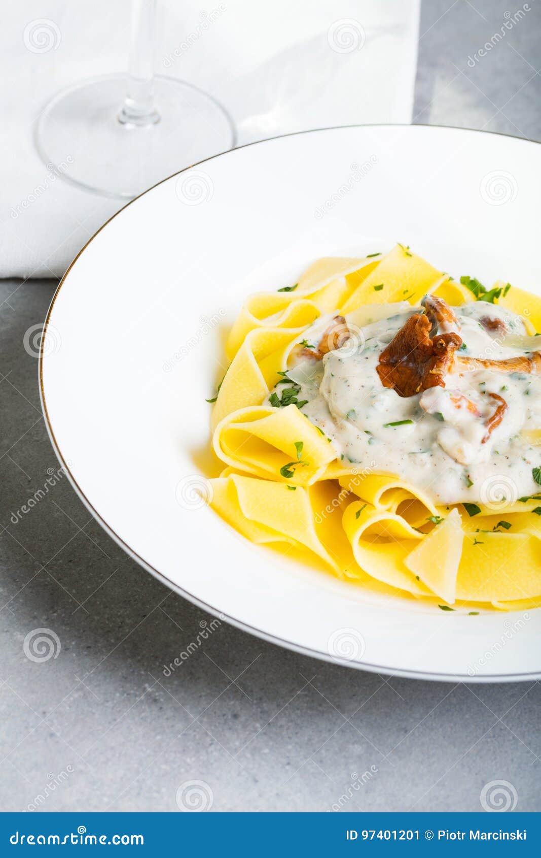 Pasta with Cream Sauce with Chanterelle Stock Image Image of