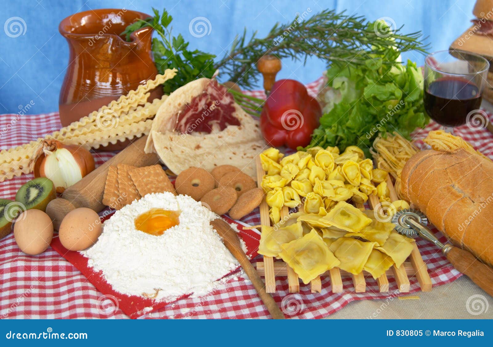 Pasta, Egg, Flour, Biscuits, Vegetables, Wine Stock Image Image of