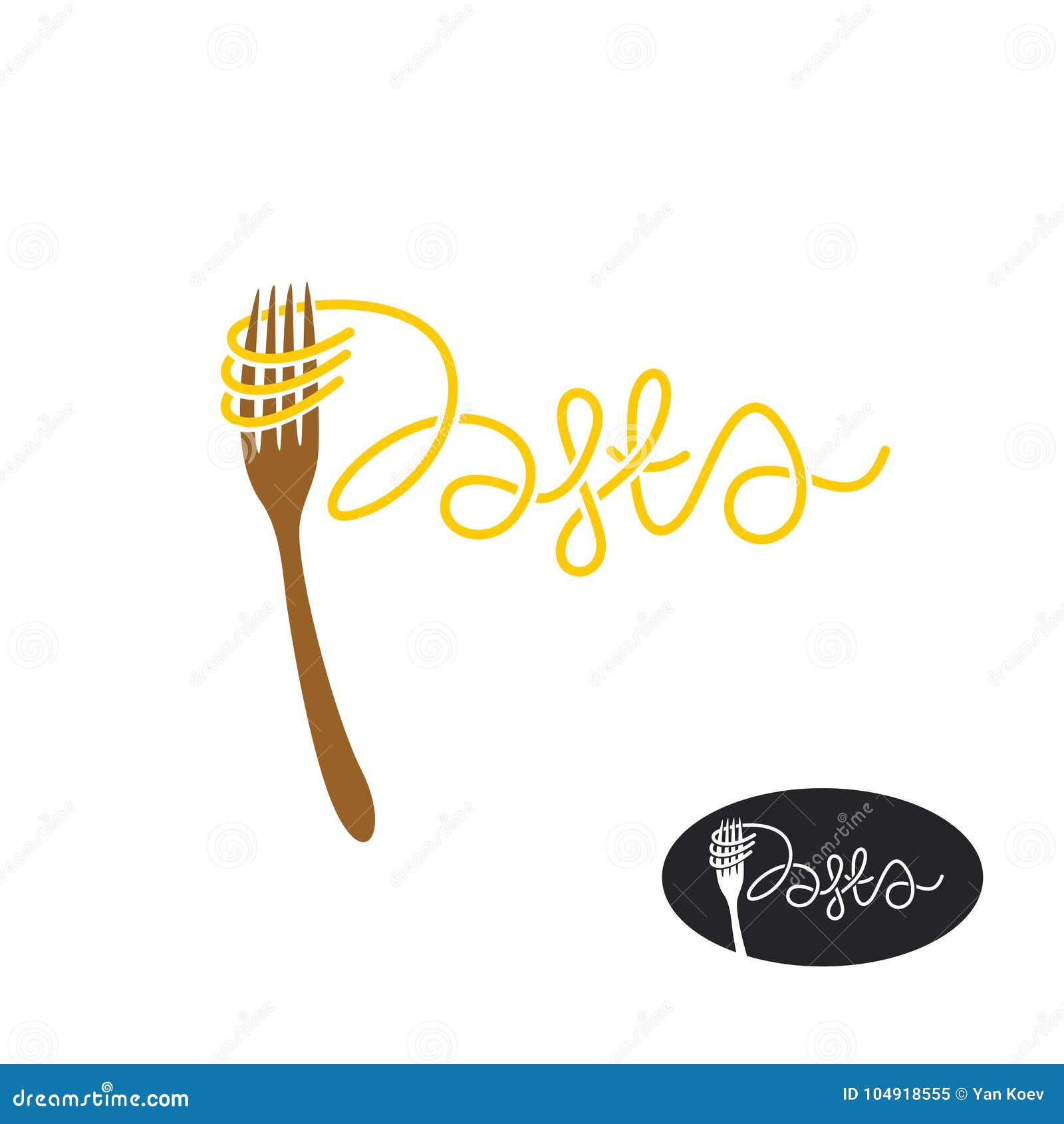Pasta And Fork Logo. Elegant Pasta Word With Fork. Stock Vector