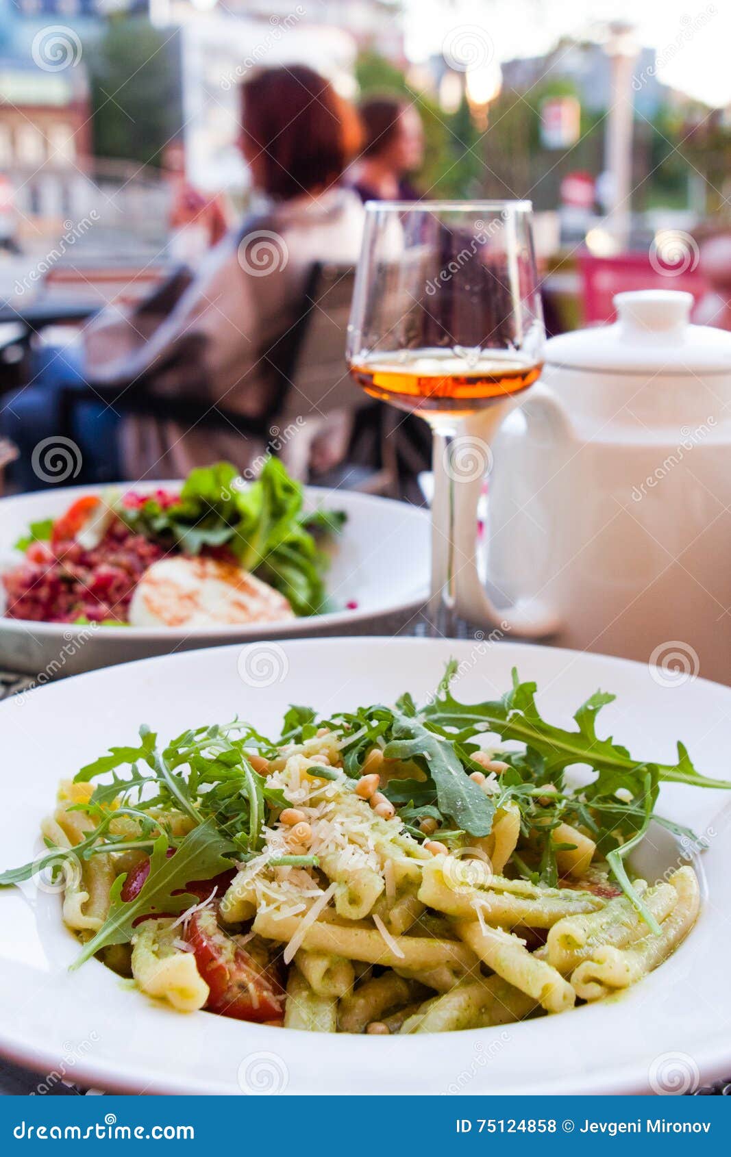 Pasta with Fresh Arugula Salad and Pine Nuts Stock Photo Image of