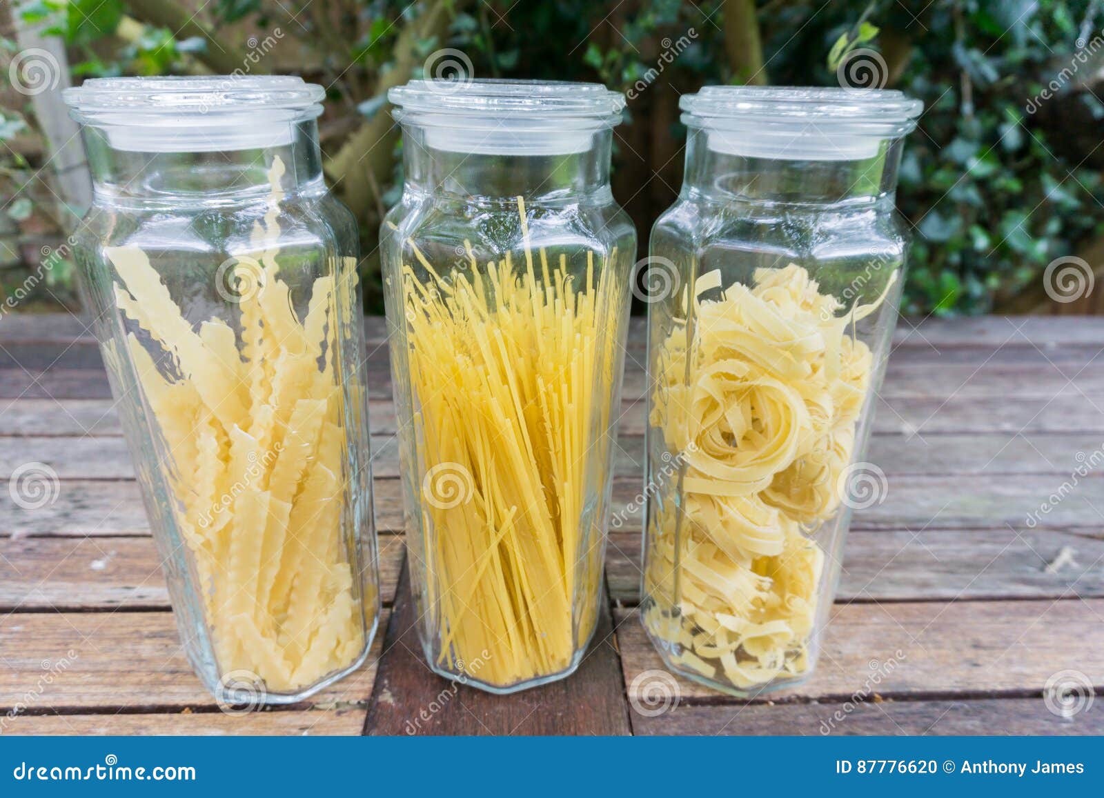 Pasta in Glass Display Vases. Stock Photo Image of jars, summertime