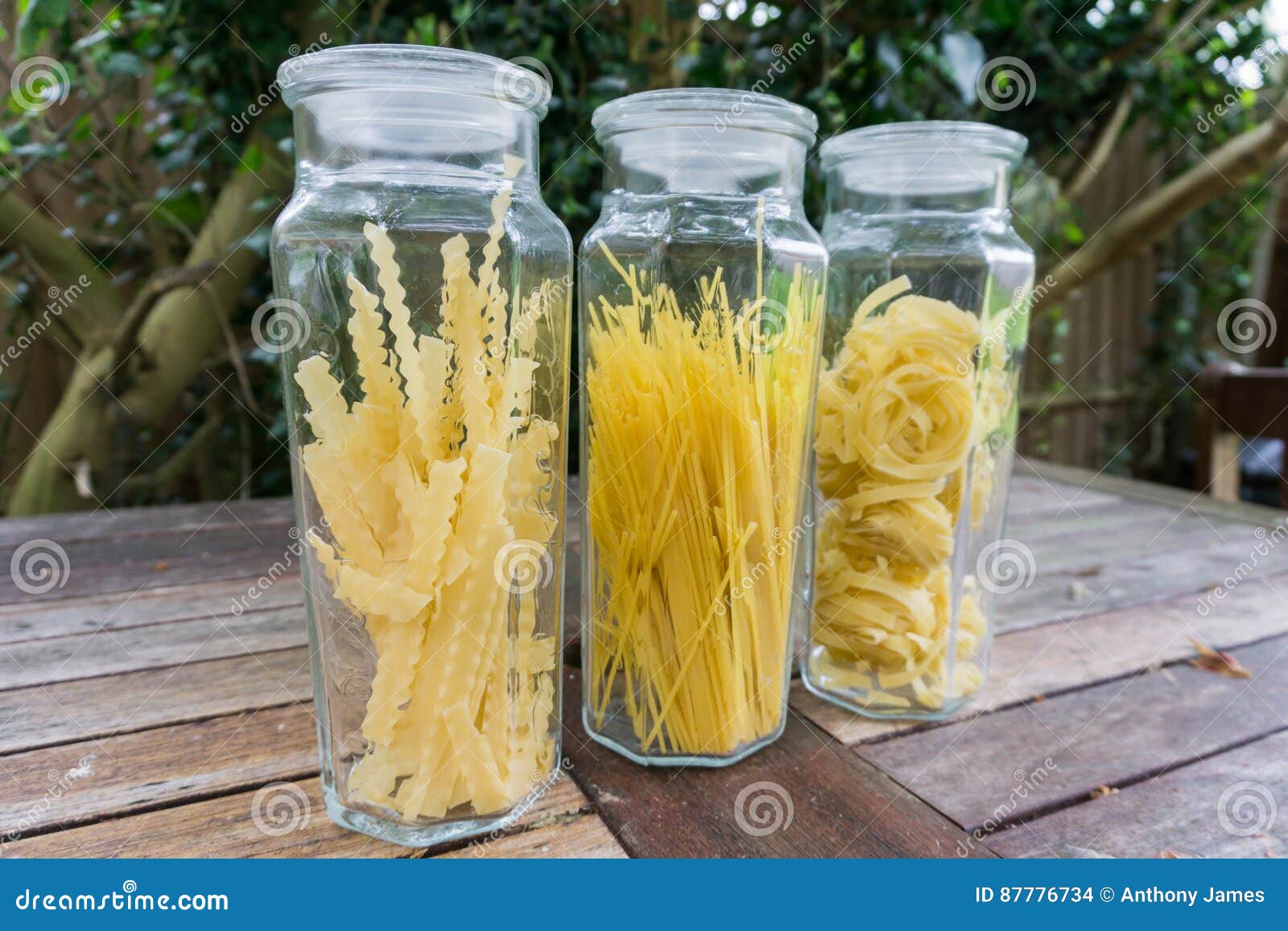 Pasta in Glass Display Vases. Stock Photo Image of food, display