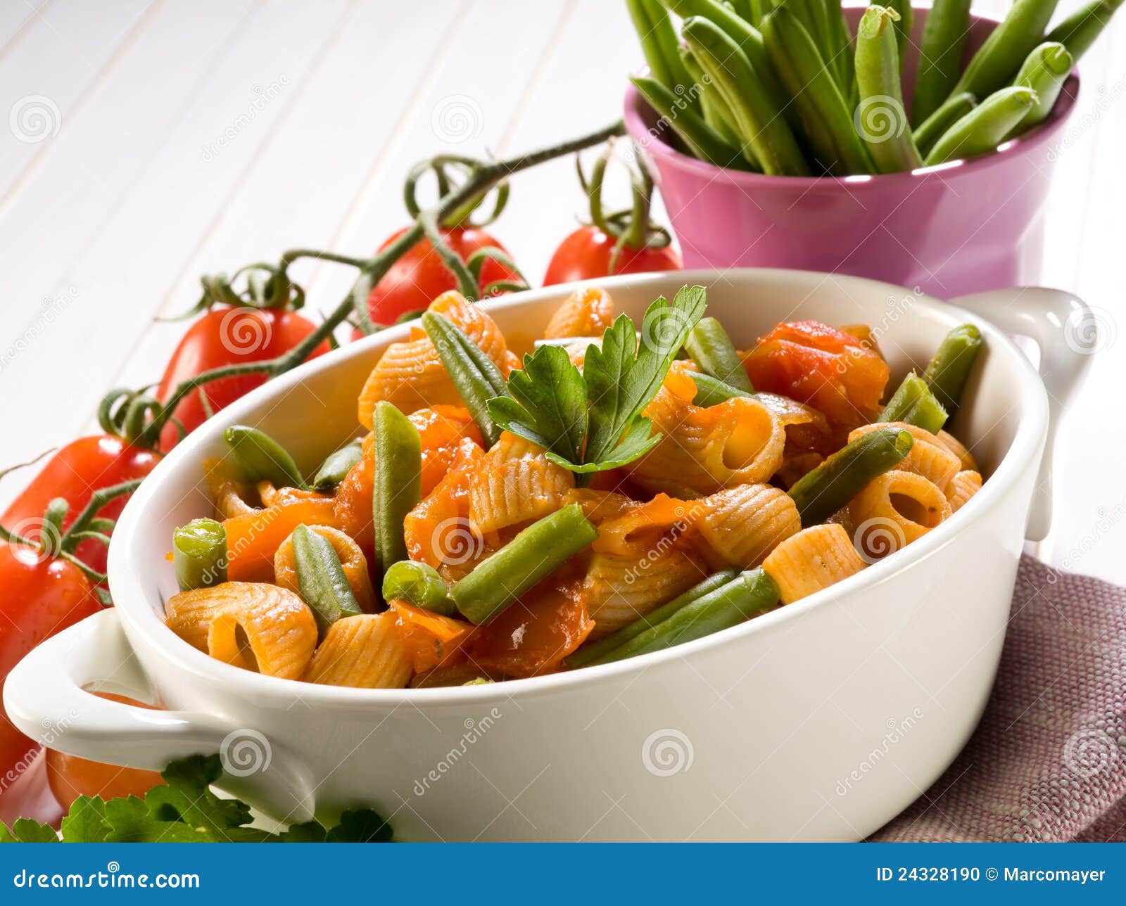 Pasta with Green Beans and Fresh Stock Photo Image of napkin, parsley