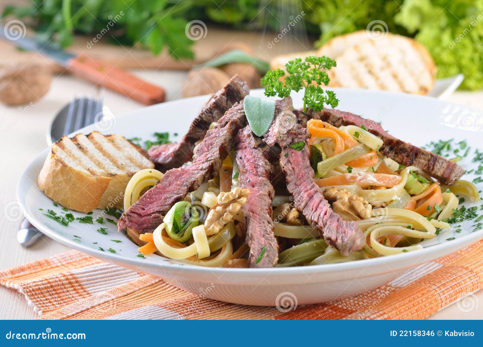 Pasta with Grilled Beef Tenderloin Stock Photo Image of plate