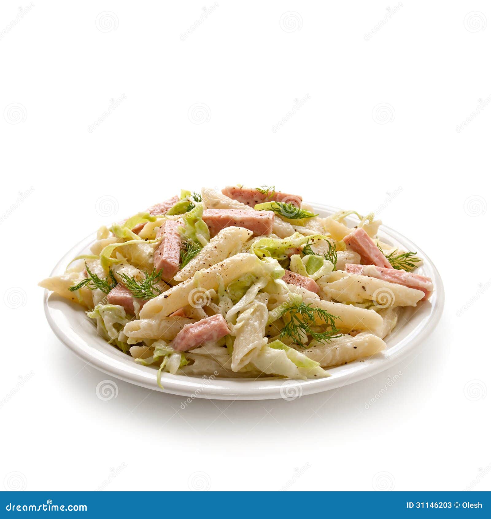 Pasta with Ham and Iceberg Lettuce Stock Image Image of closeup