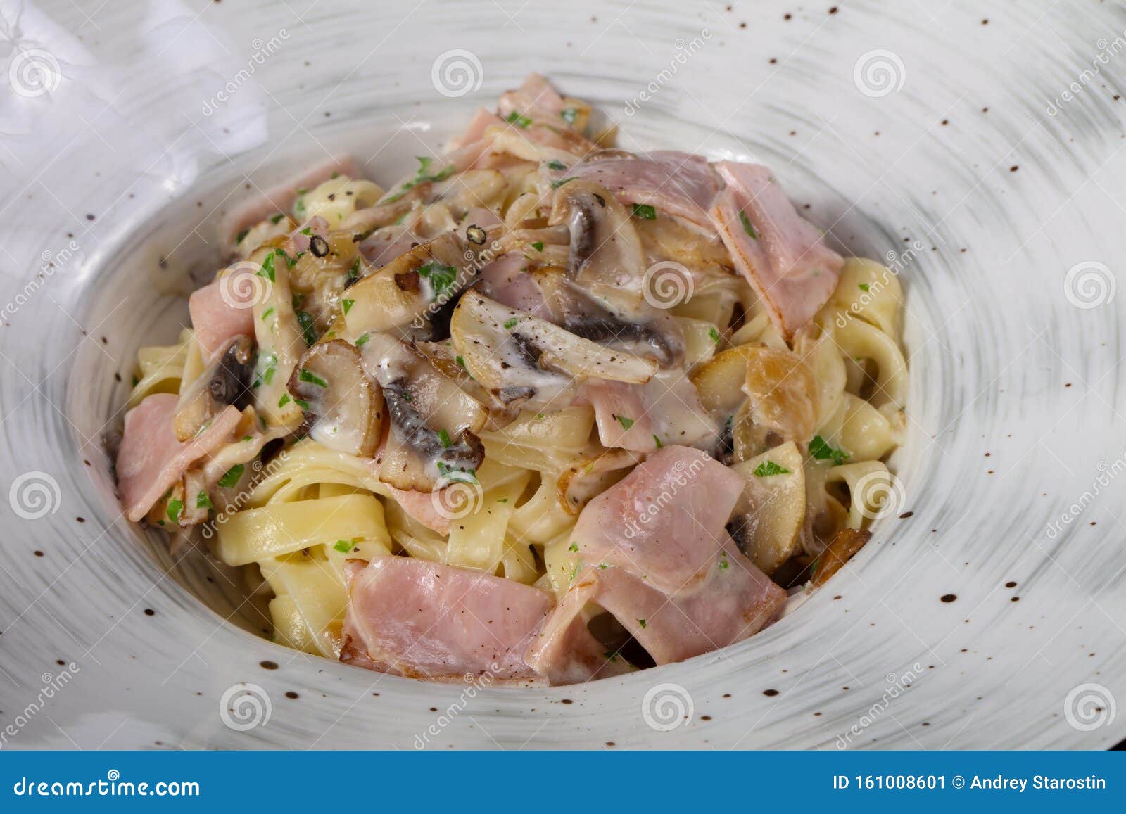 Pasta with Ham and Mushroom Stock Image Image of parmesan, fresh