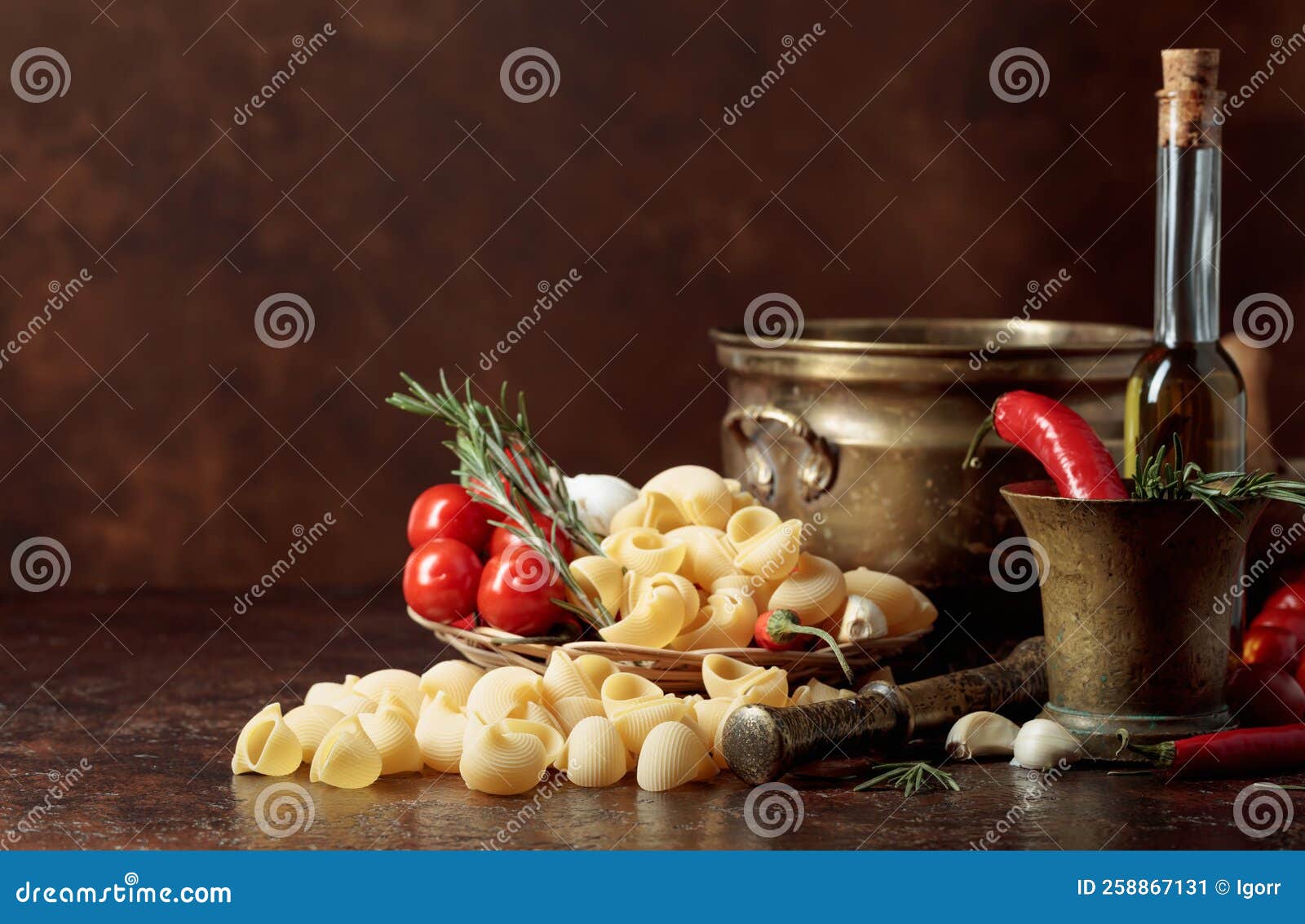 Pasta with Ingredients and Old Kitchen Utensils Stock Image Image of