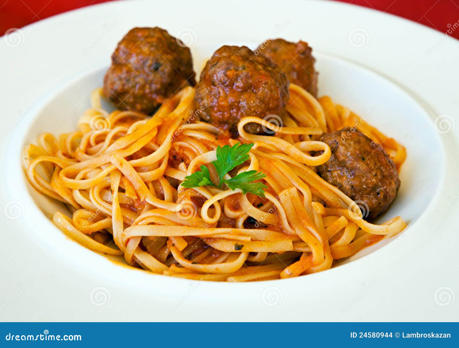 Pasta Linguine with Meatballs and Tomato Sauce Stock Photo Image of