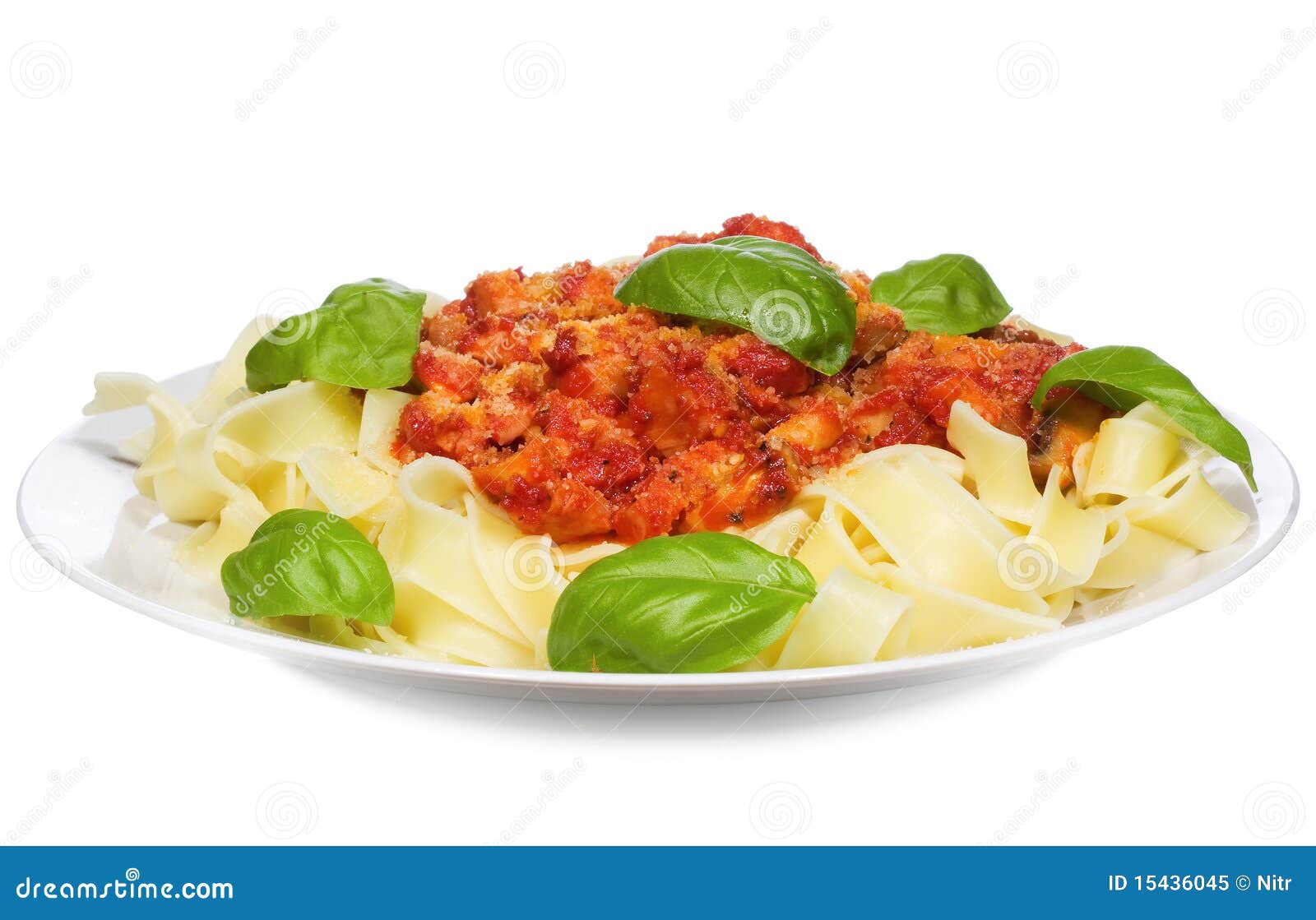 Pasta with Meat Sauce and Basil Stock Image Image of fresh, basil