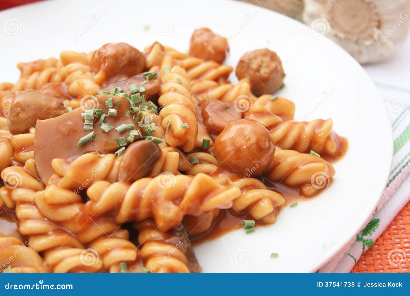 Pasta with Meatballs and Mushrooms Stock Photo Image of gourmet