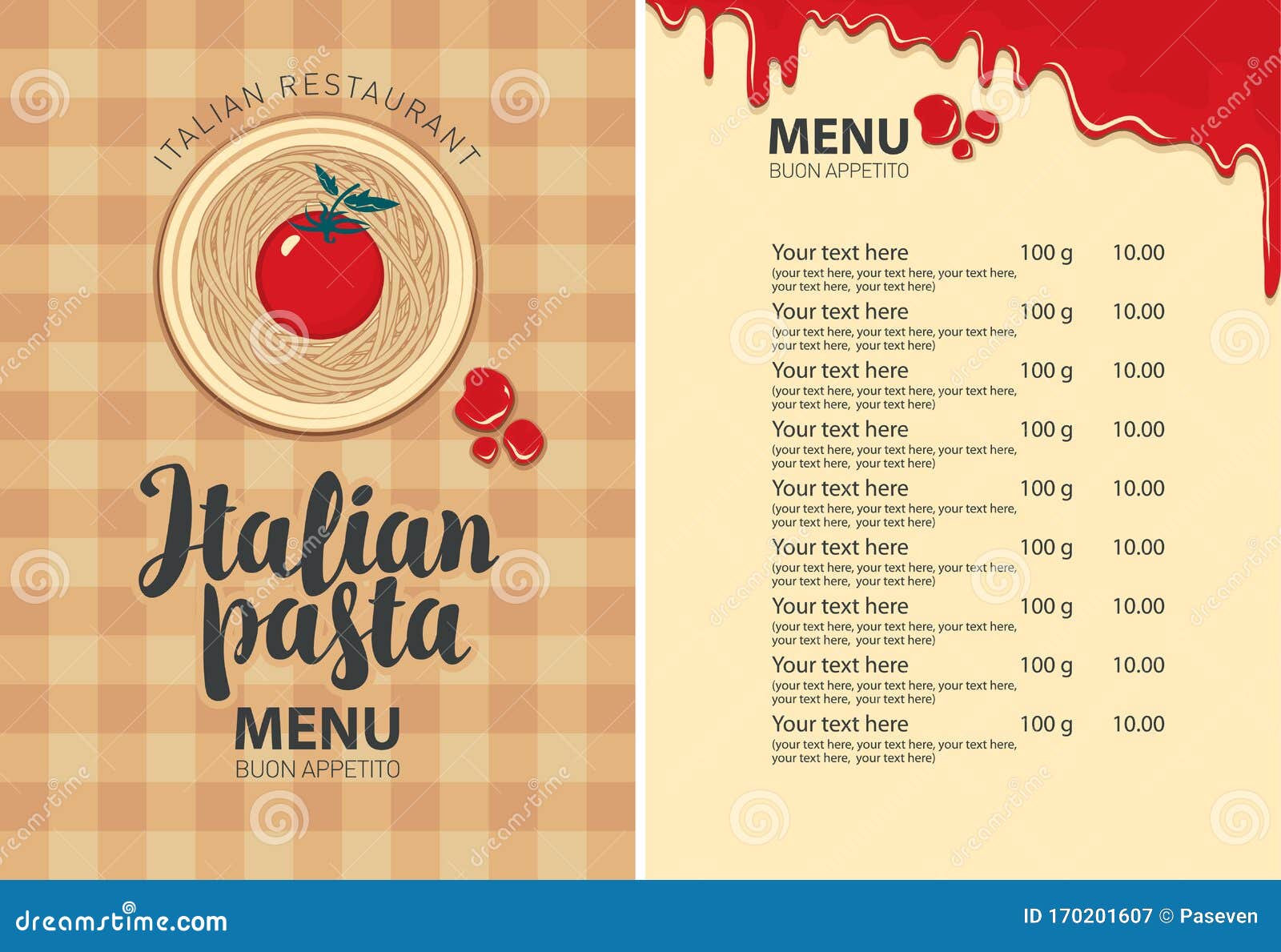 Pasta Menu for Italian Restaurant with Price List Stock Vector -  Illustration of tomato, label: 170201607