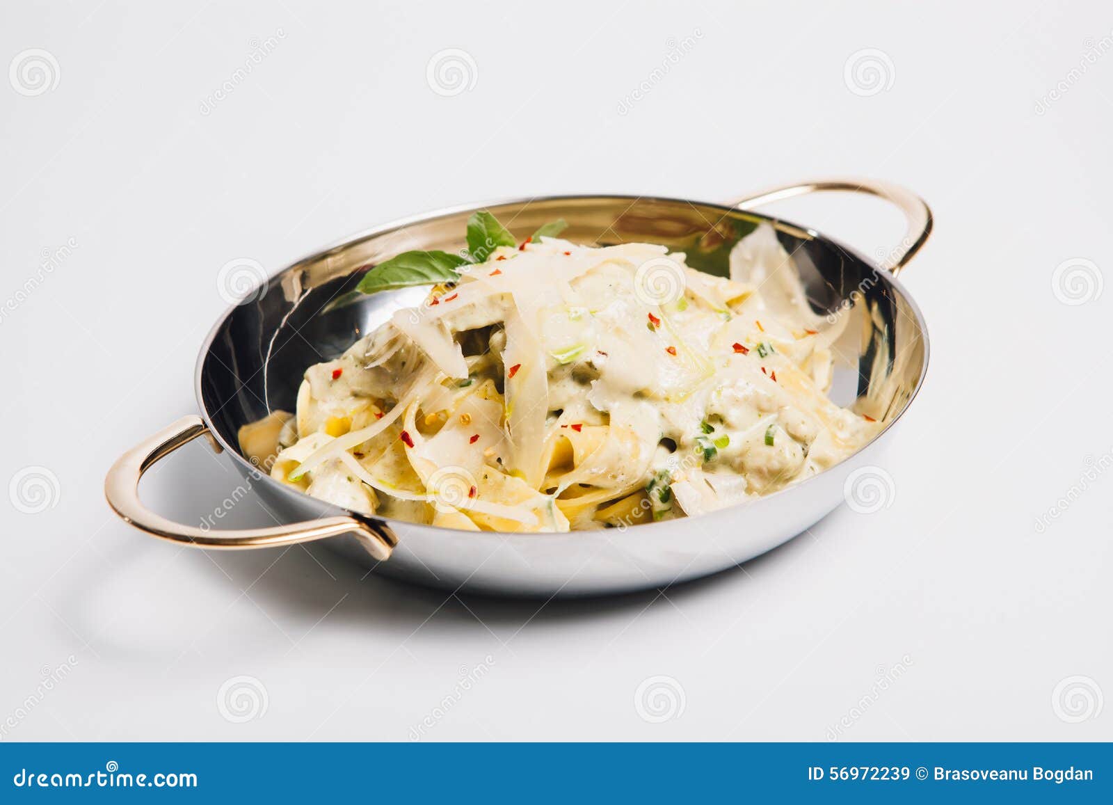 Pasta in metal bowl stock image. Image of cream, refined 56972239
