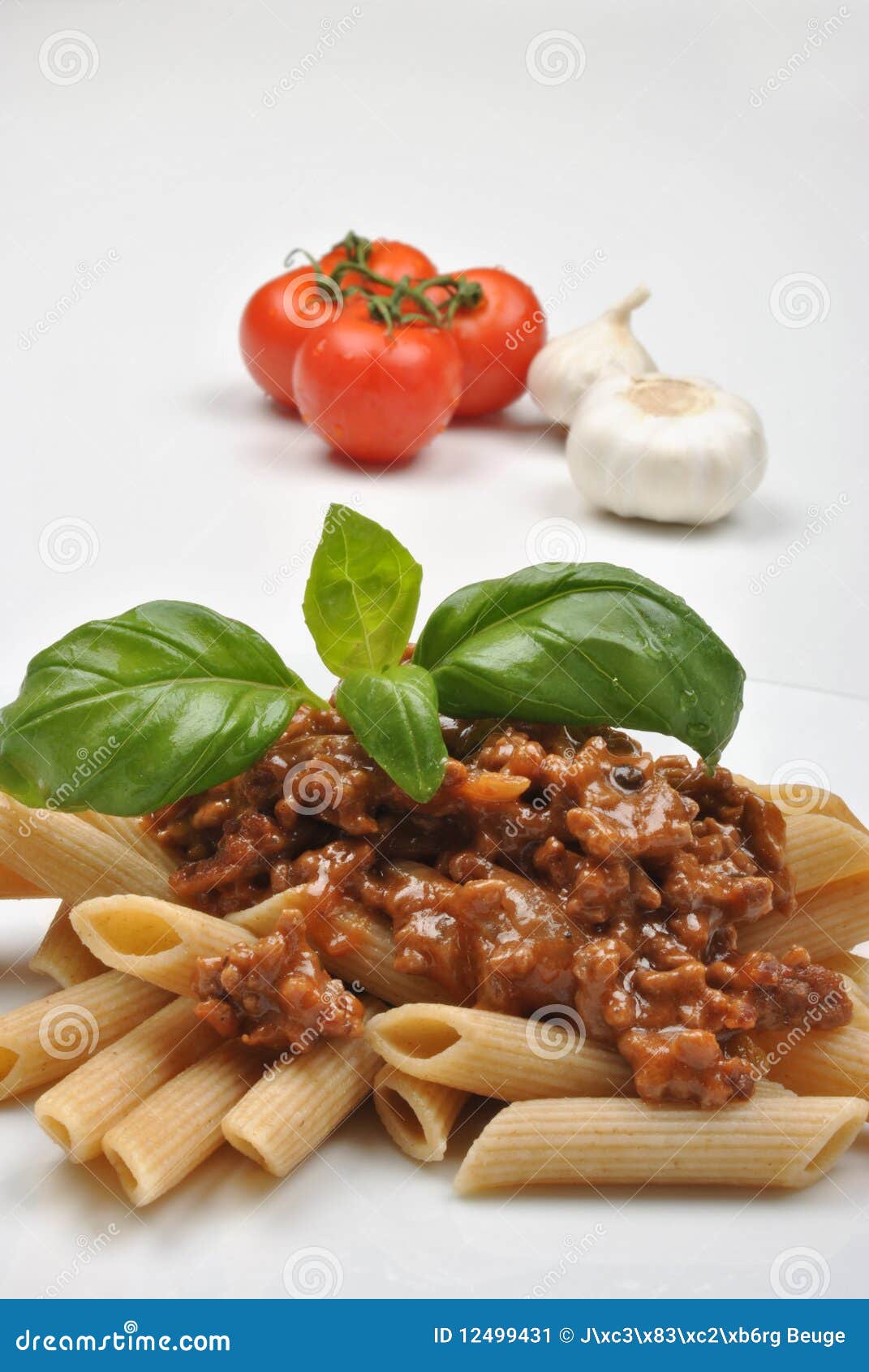 Pasta with Mince Sauce and Basil Stock Image Image of fresh, pasta