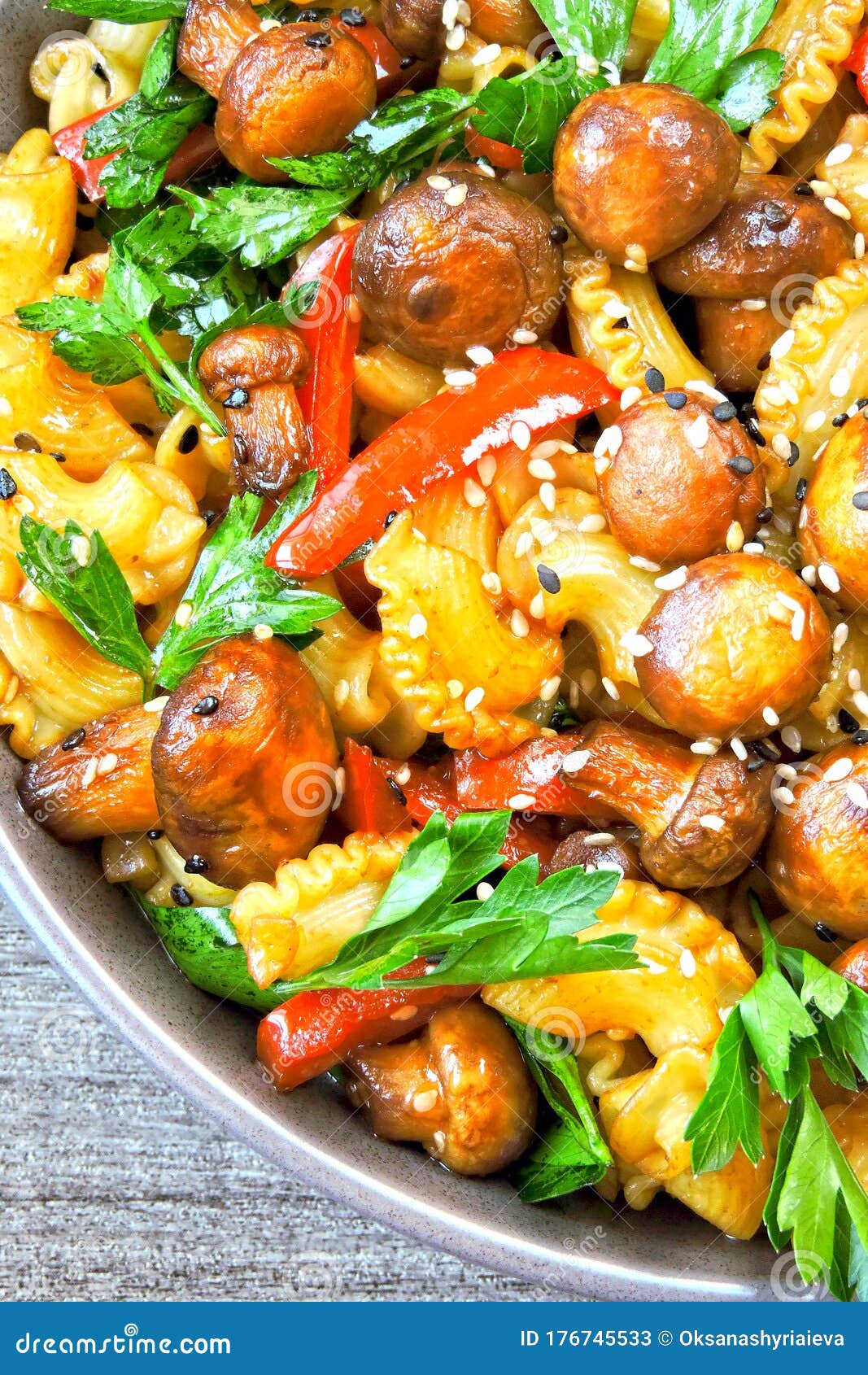 Pasta with Mushrooms. Vegetarian Dinner Stock Image - Image of ...
