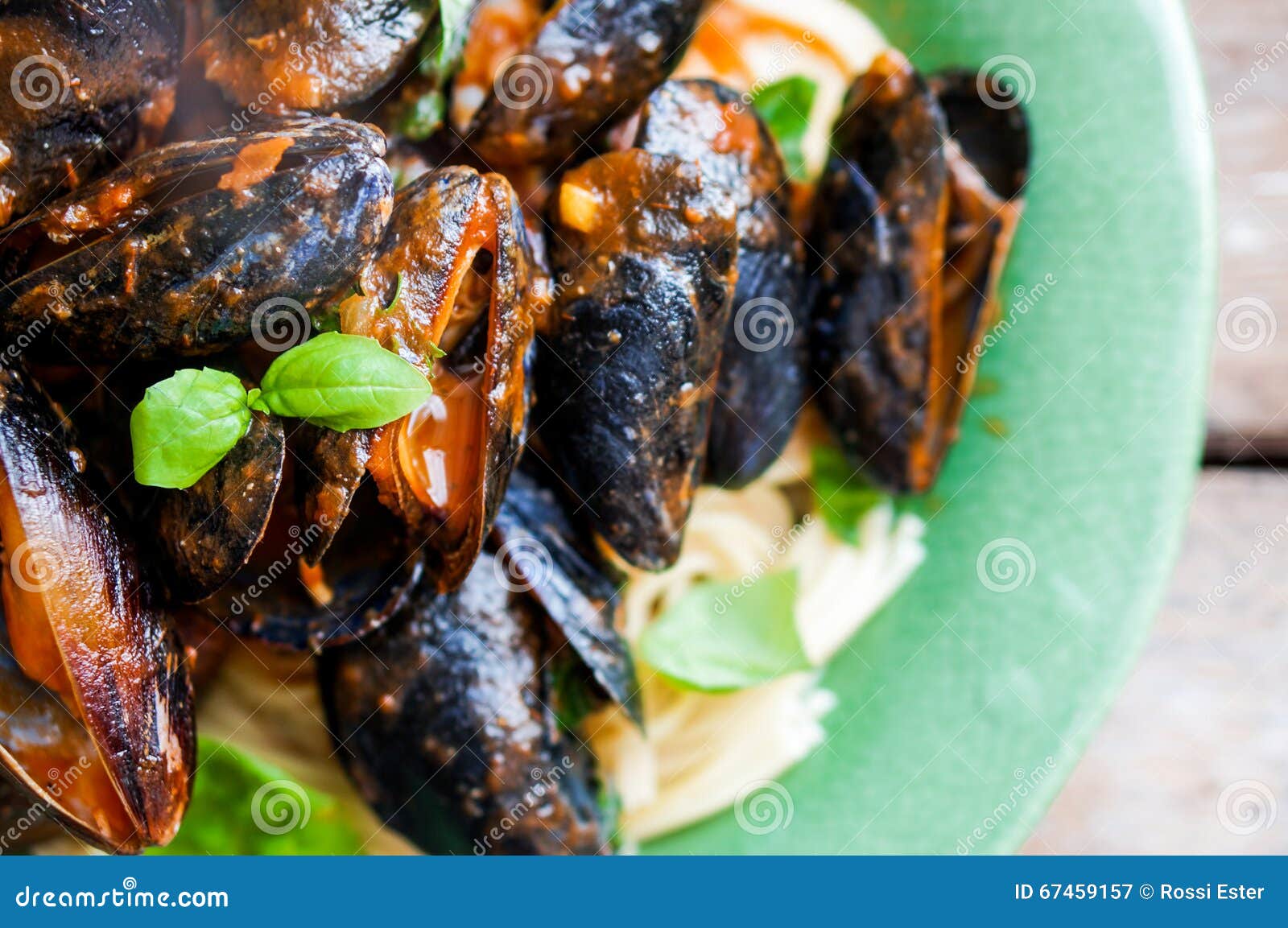 Pasta with Mussels with Basil Stock Image Image of dish, lunch 67459157