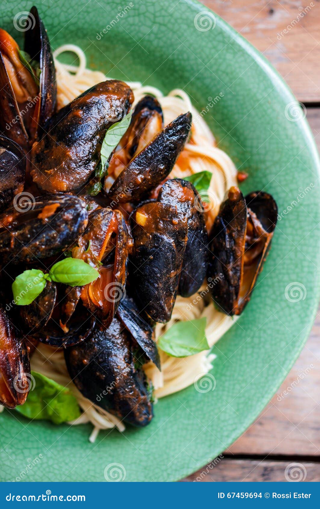 Pasta with Mussels with Basil Stock Photo Image of rustic, cuisine