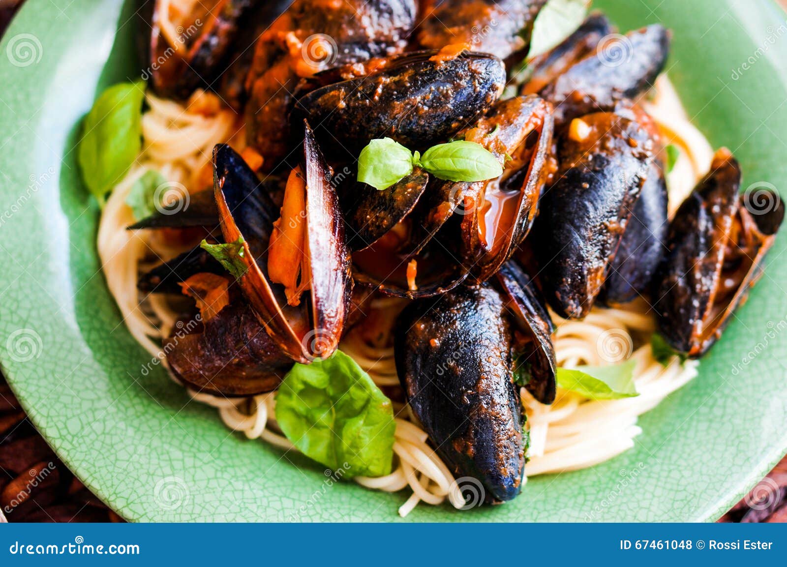 Pasta with Mussels with Basil Stock Photo Image of dish, italy 67461048