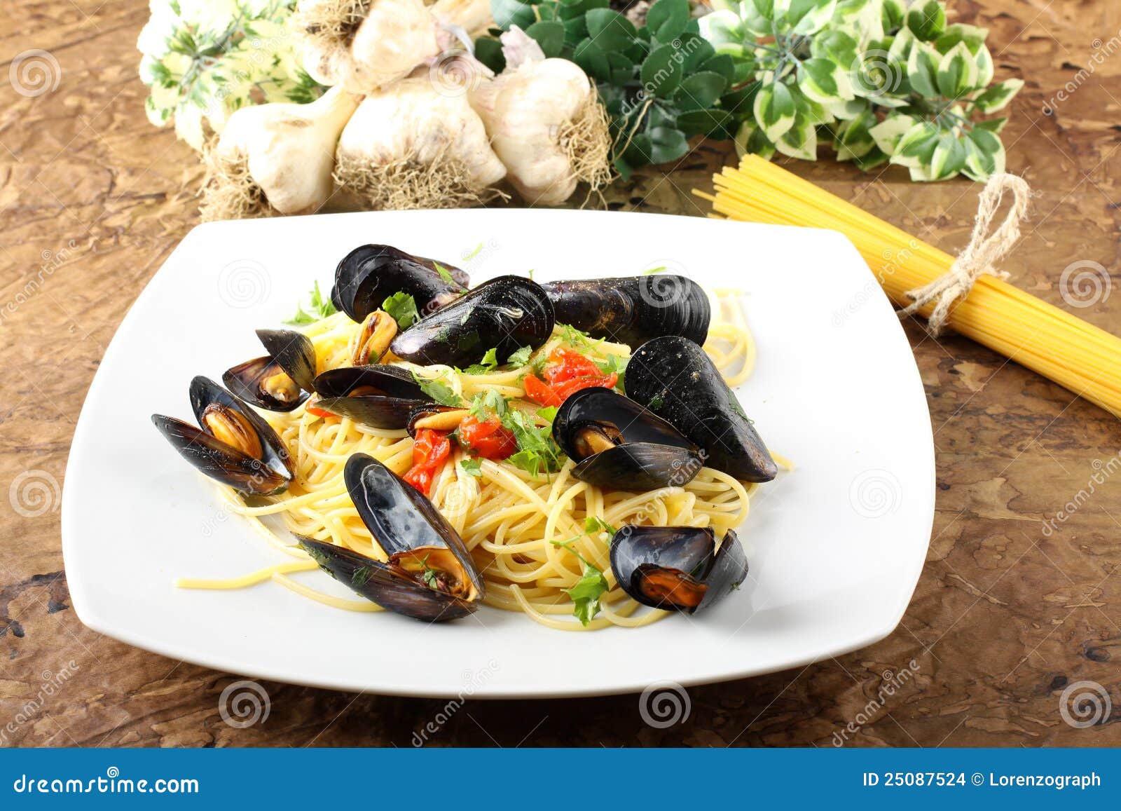 Pasta with Mussels and Cherry Tomatoes Stock Photo Image of meal