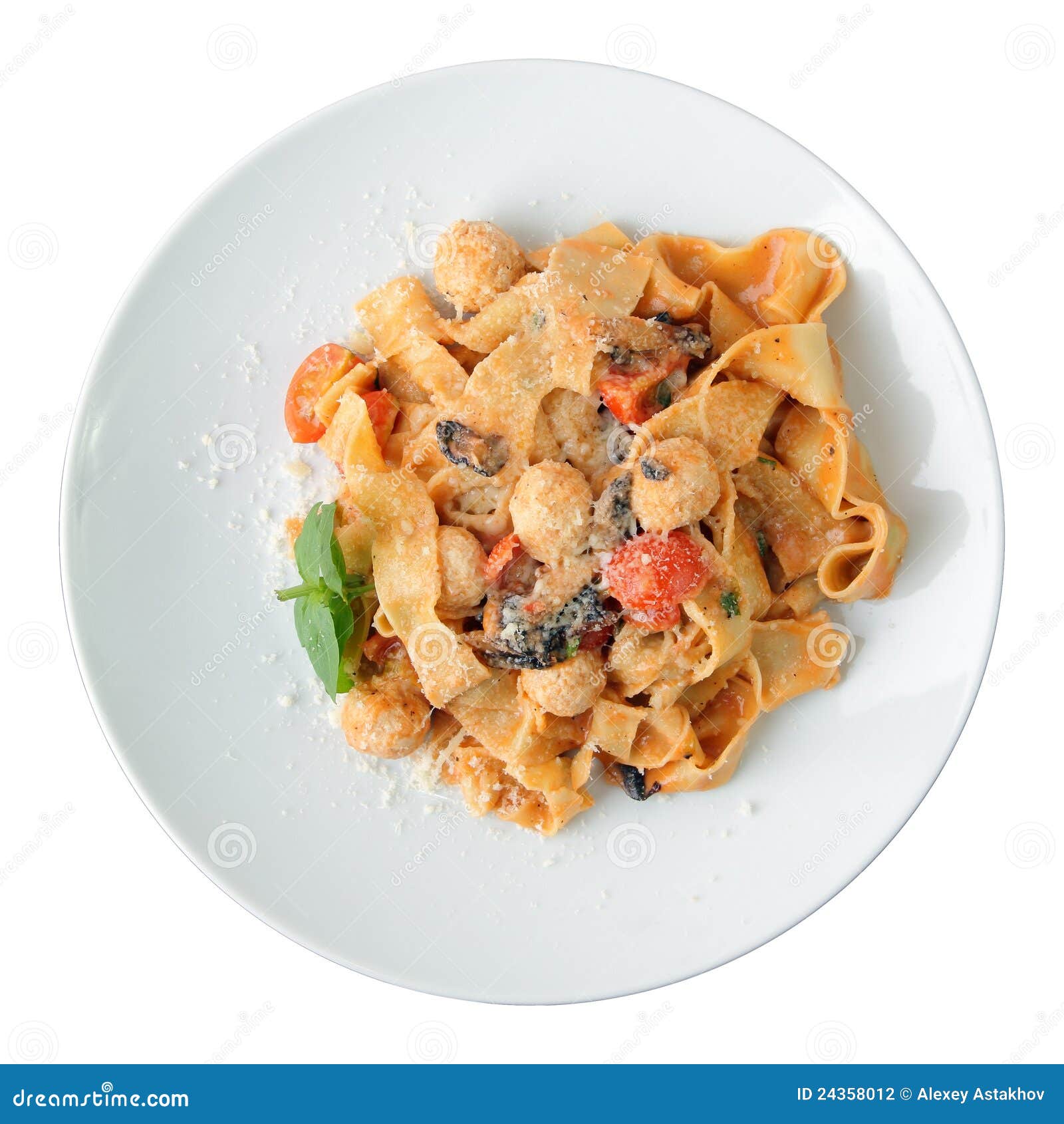 Pasta Pappardelle with Chicken Meatballs Stock Photo Image of green