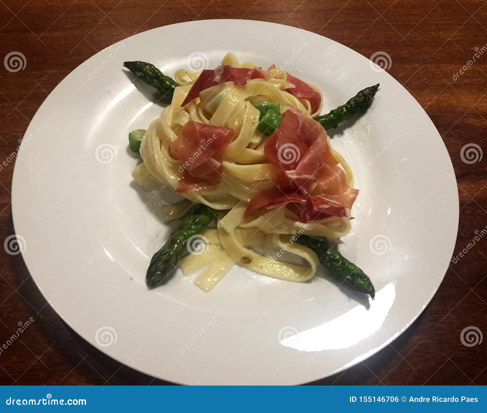 Pasta with Parma Ham stock photo. Image of salmon, cousin 155146706
