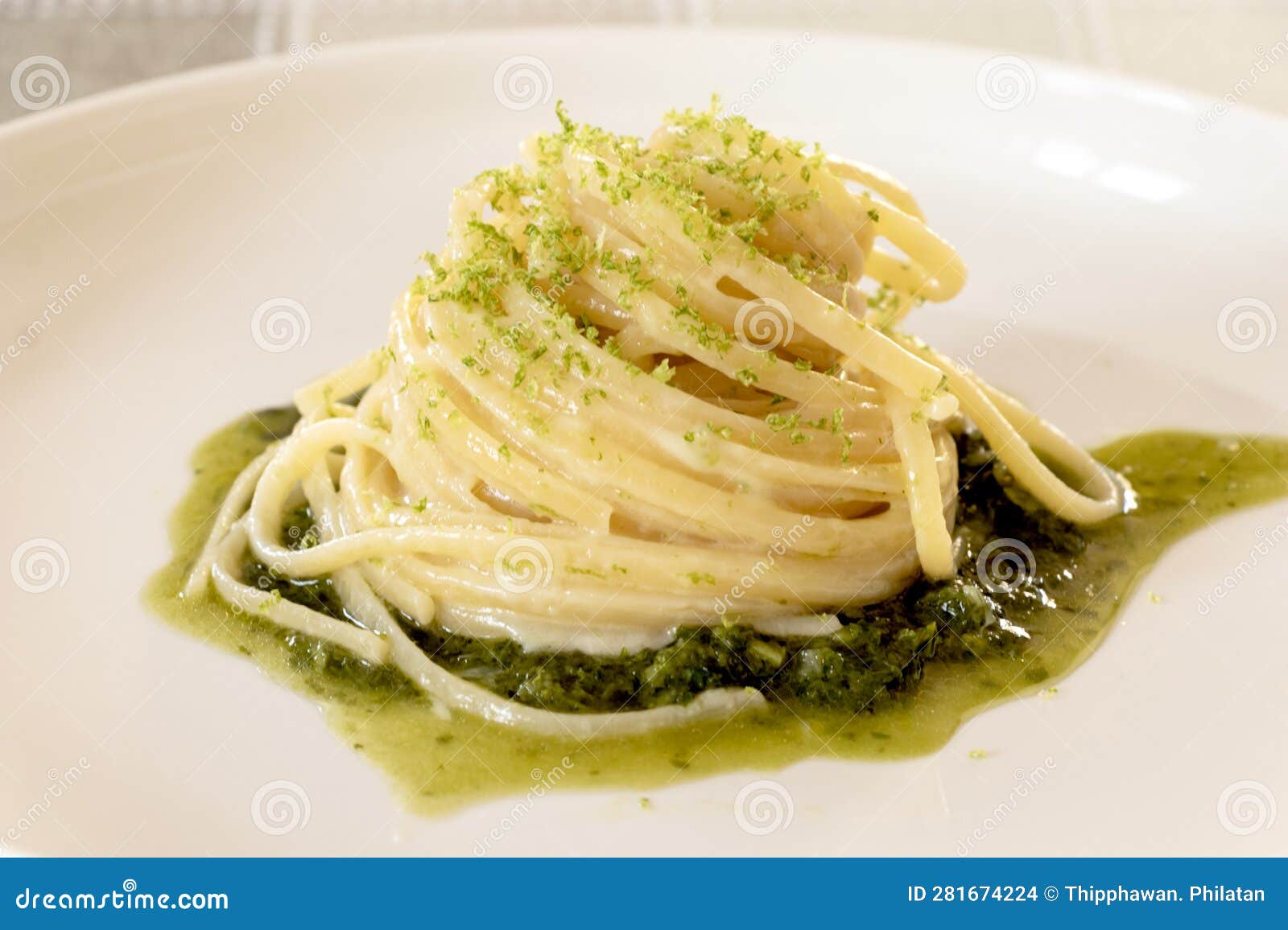 pasta and pesto sauce with herbs cuisine italiane
